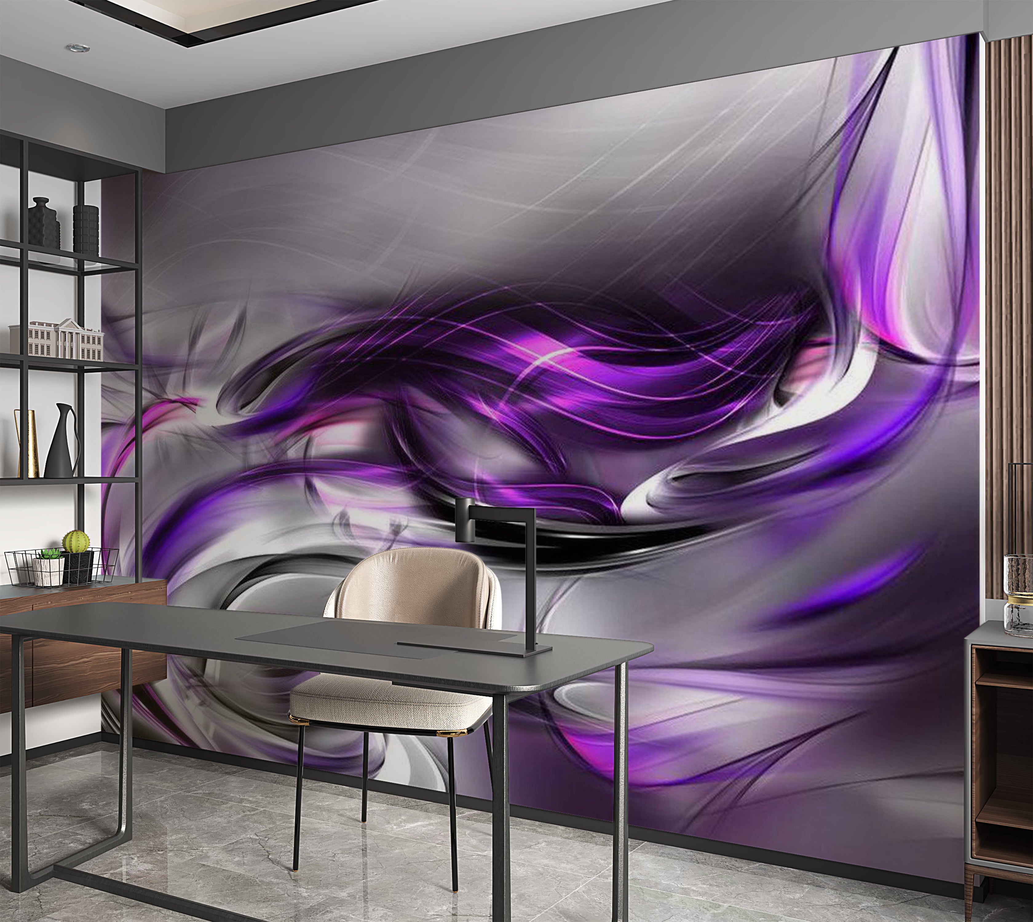 Abstract Wallpaper Wall Mural - Purple Swirls 39"Wx27"H