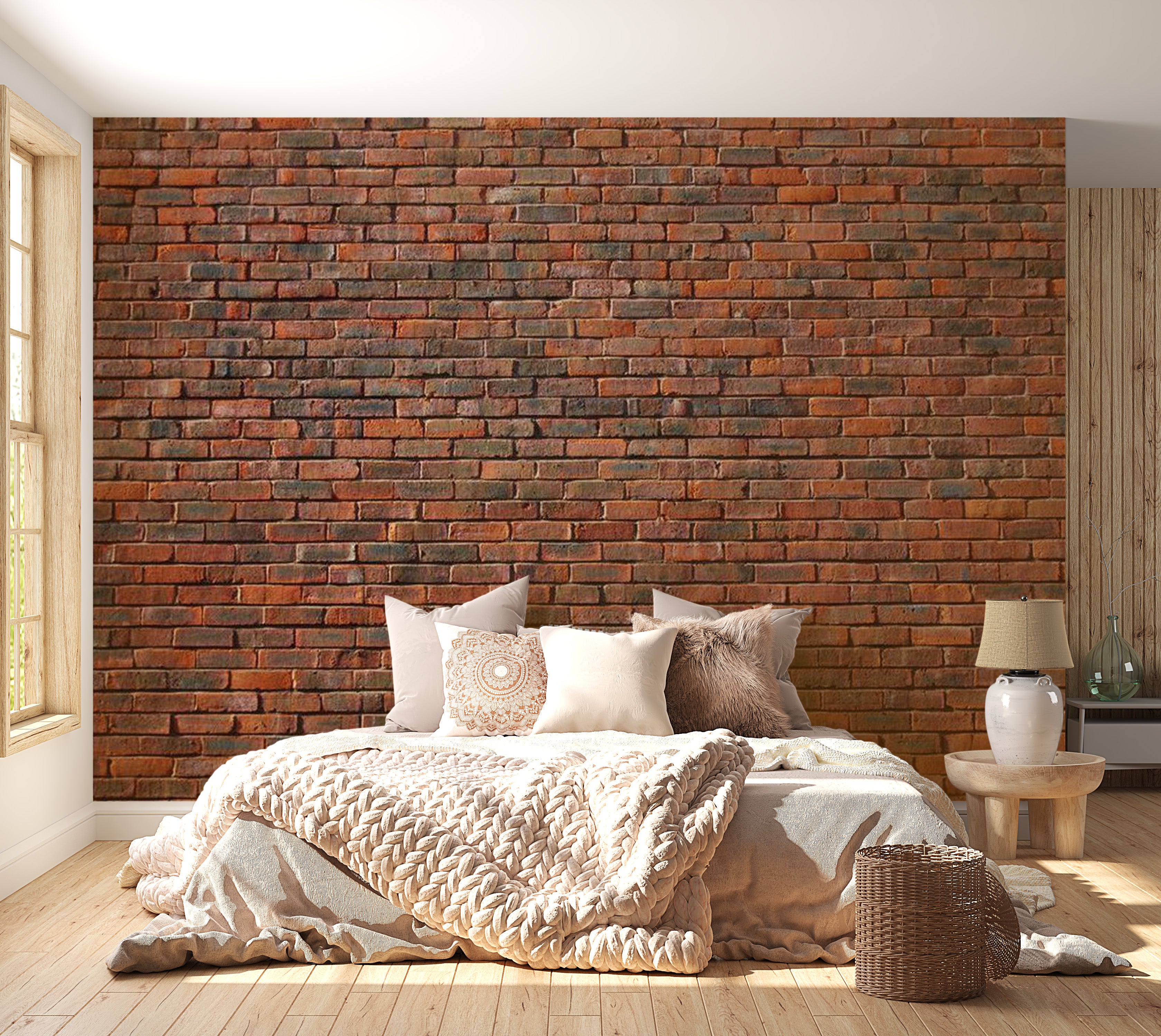 Background & Patterns Wallpaper Wall Mural - Modern Mixed Red Brick Wall 118"Wx90"H