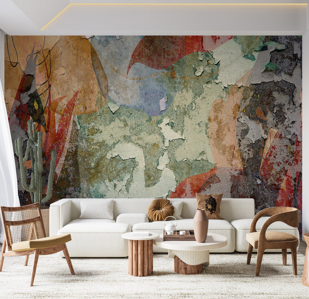 Abstract Wallpaper Wall Mural - Colorful Old Plaster Wall 39"Wx27"H / Standard