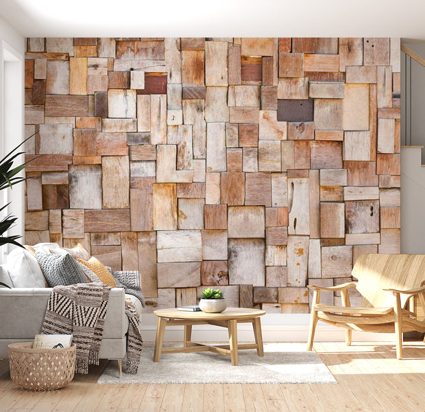 Background & Patterns Wallpaper Wall Mural - Wooden Bloks Mosaic 39"Wx27"H