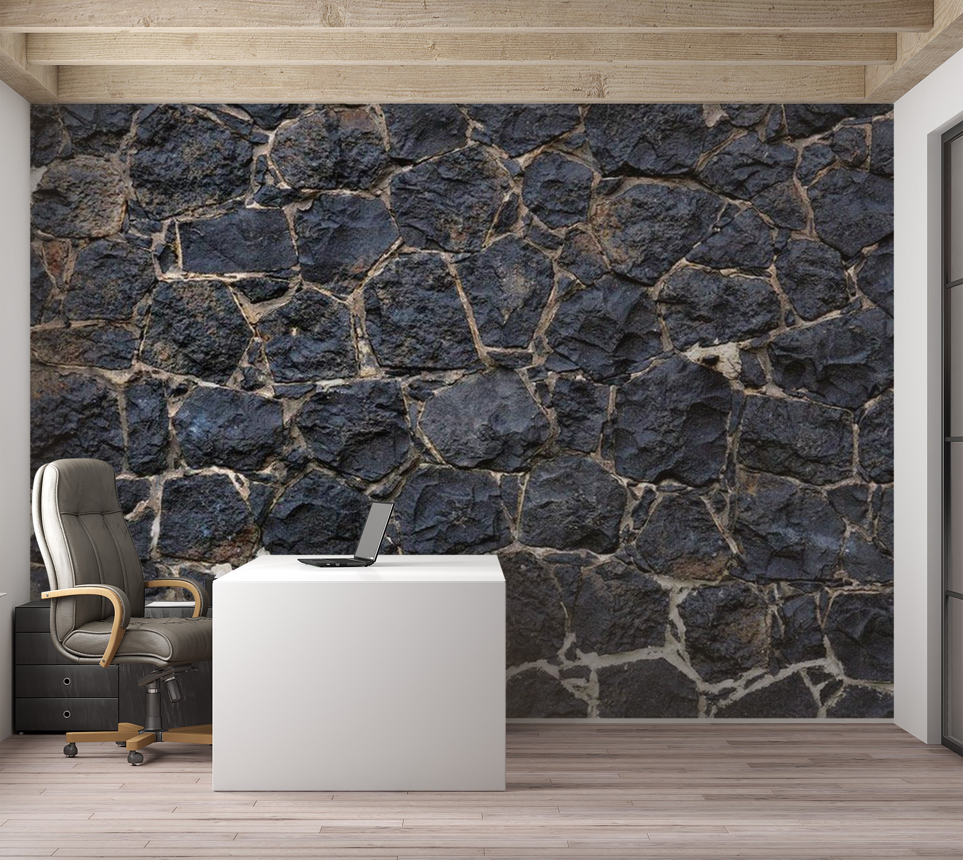 Background & Patterns Wallpaper Wall Mural - Dark Stacked Stones and Rocks 39"Wx27"H