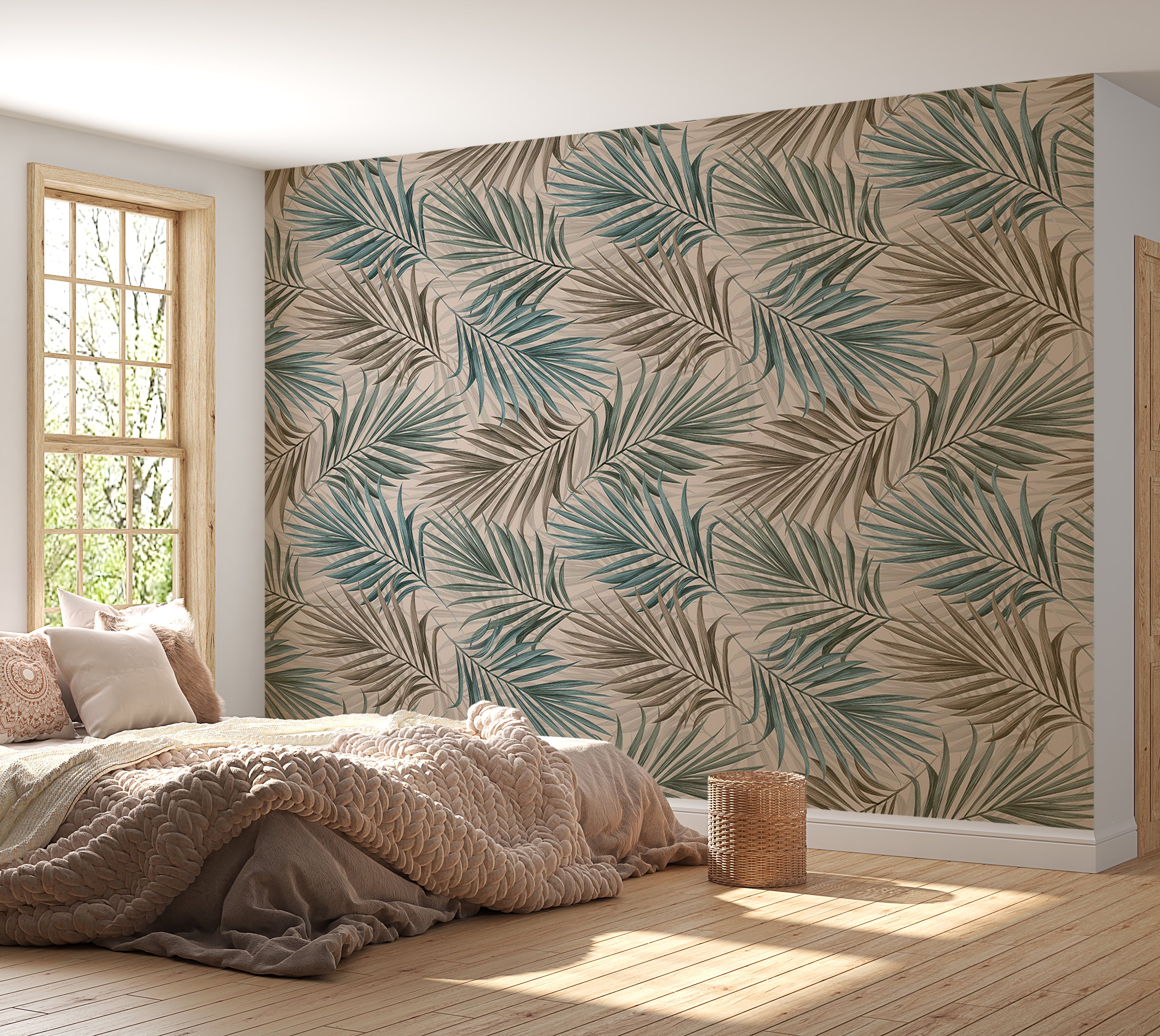 Peel & Stick Botanical Wall Mural - Repeating Leaf Pattern 38"Wx27"H