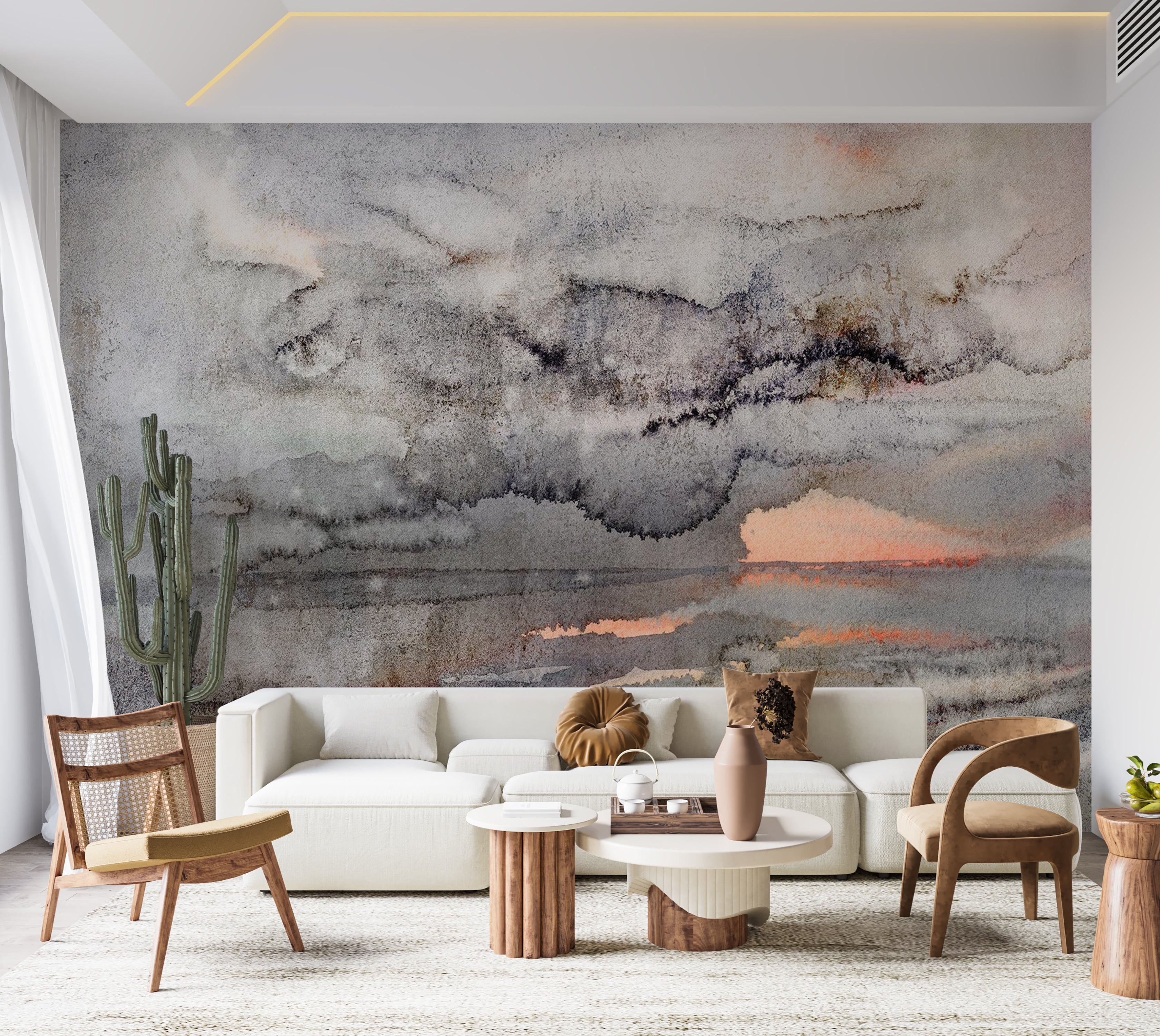 Abstract Wallpaper Wall Mural - Connected Clouds 39"Wx27"H / Standard