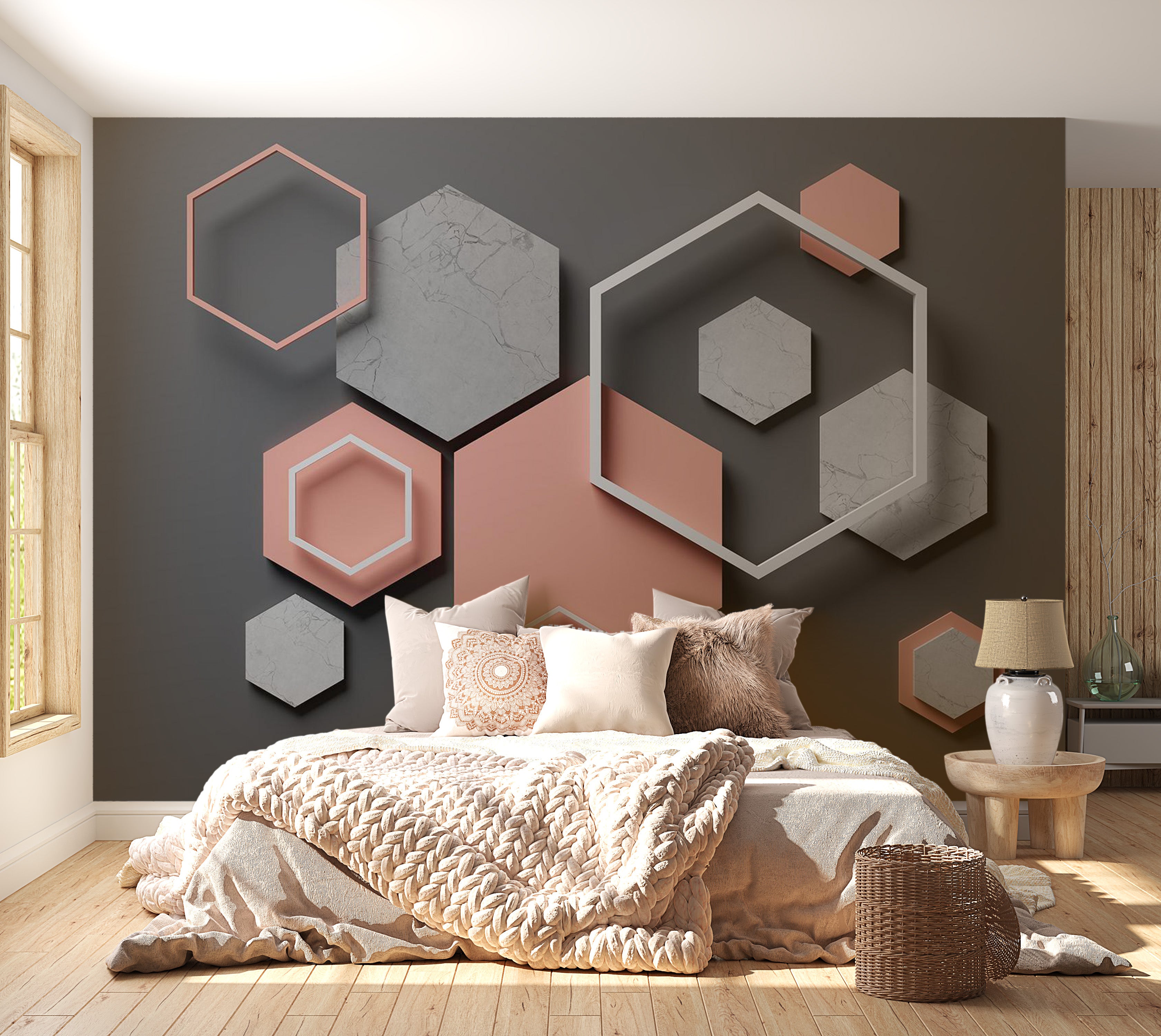 Background & Patterns Wallpaper Wall Mural - Hexagon Plan 39"Wx27"H