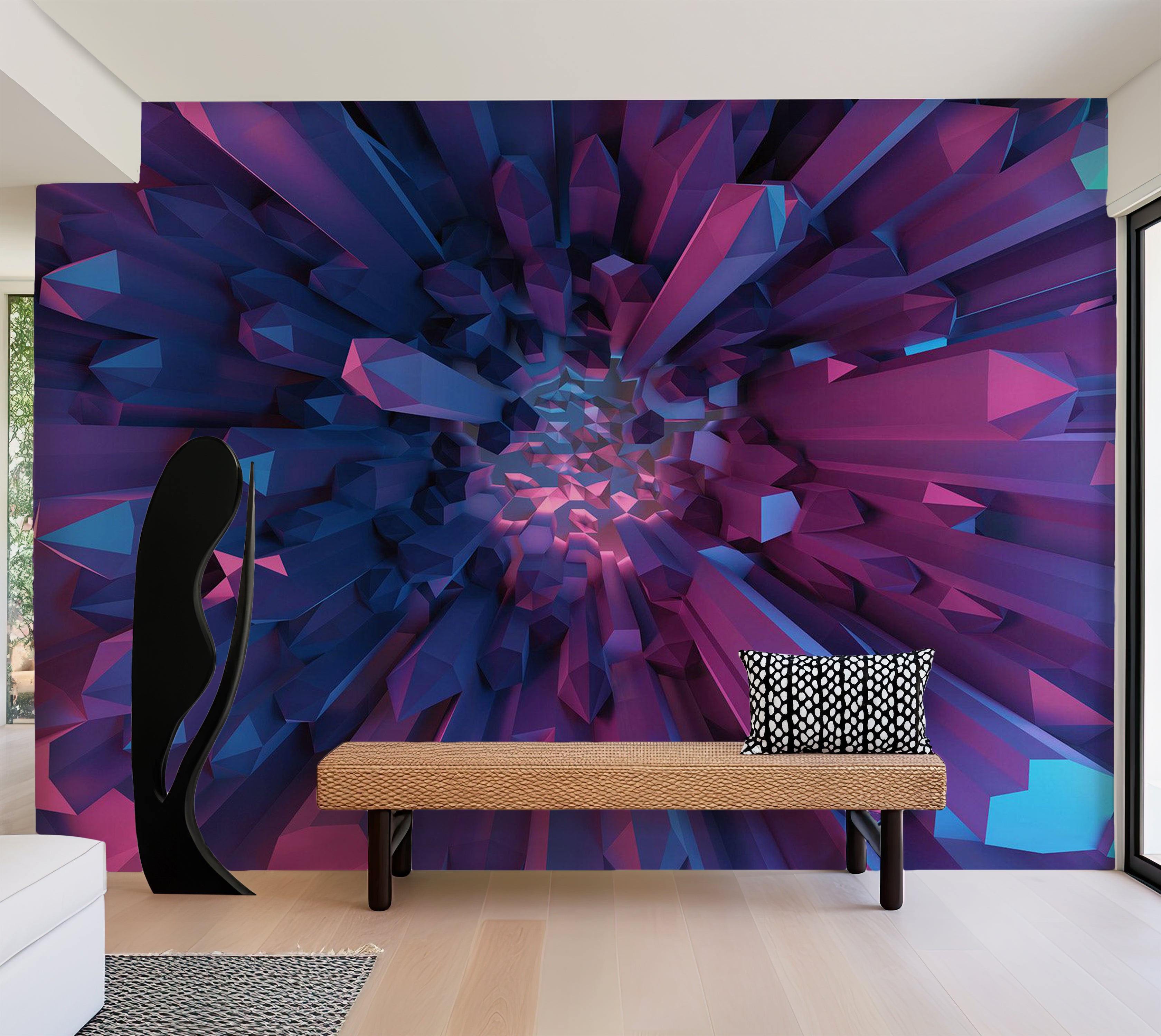 3D Illusion Wallpaper Wall Mural - Crystal Geometric Fantasy 39"Wx27"H / Standard