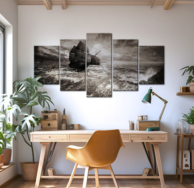 Stretched Canvas Landscape Art - Ship In A Storm 40"Wx20"H