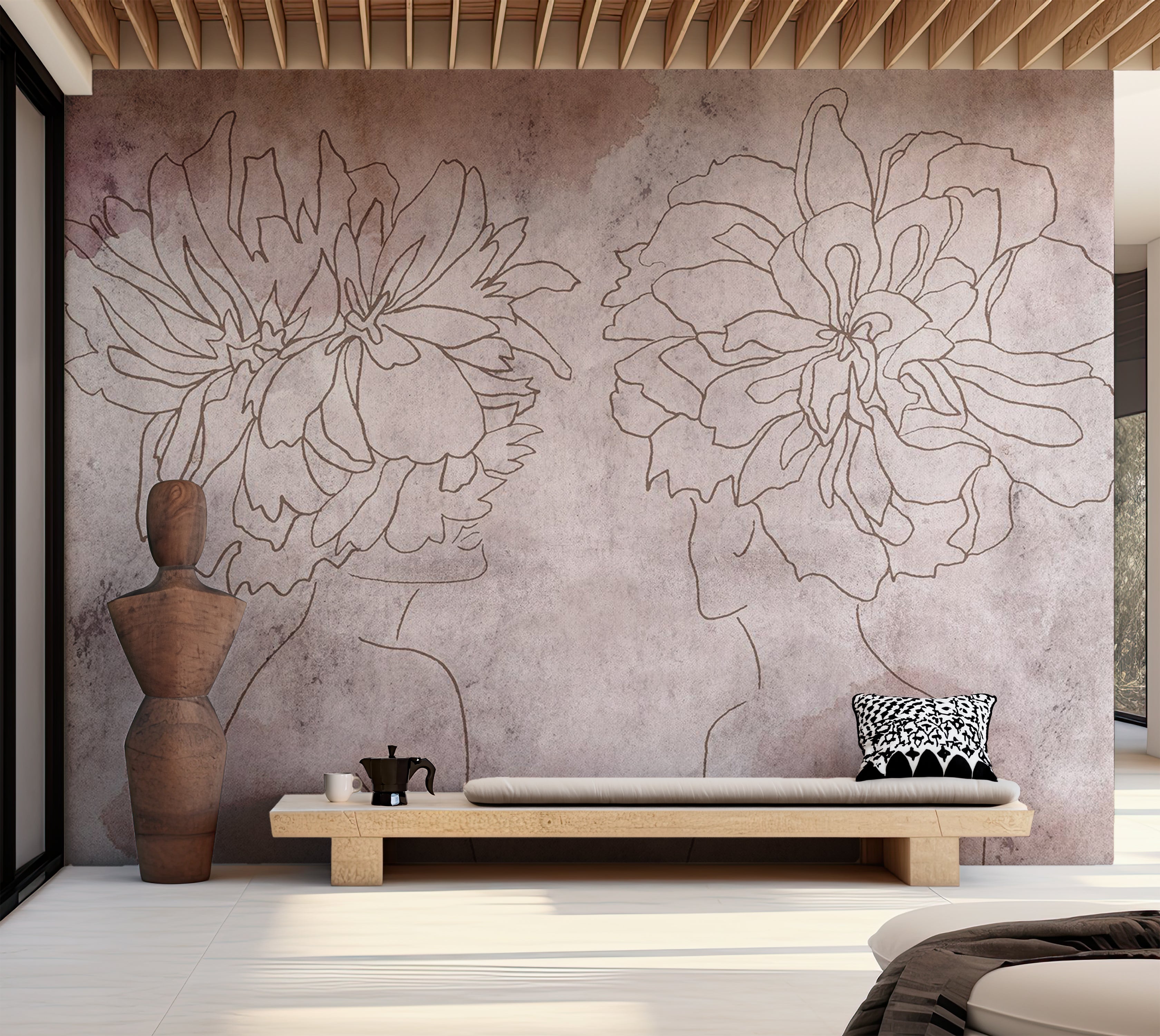 Abstract Wallpaper Wall Mural - Floristic Fresco 39"Wx27"H / Standard