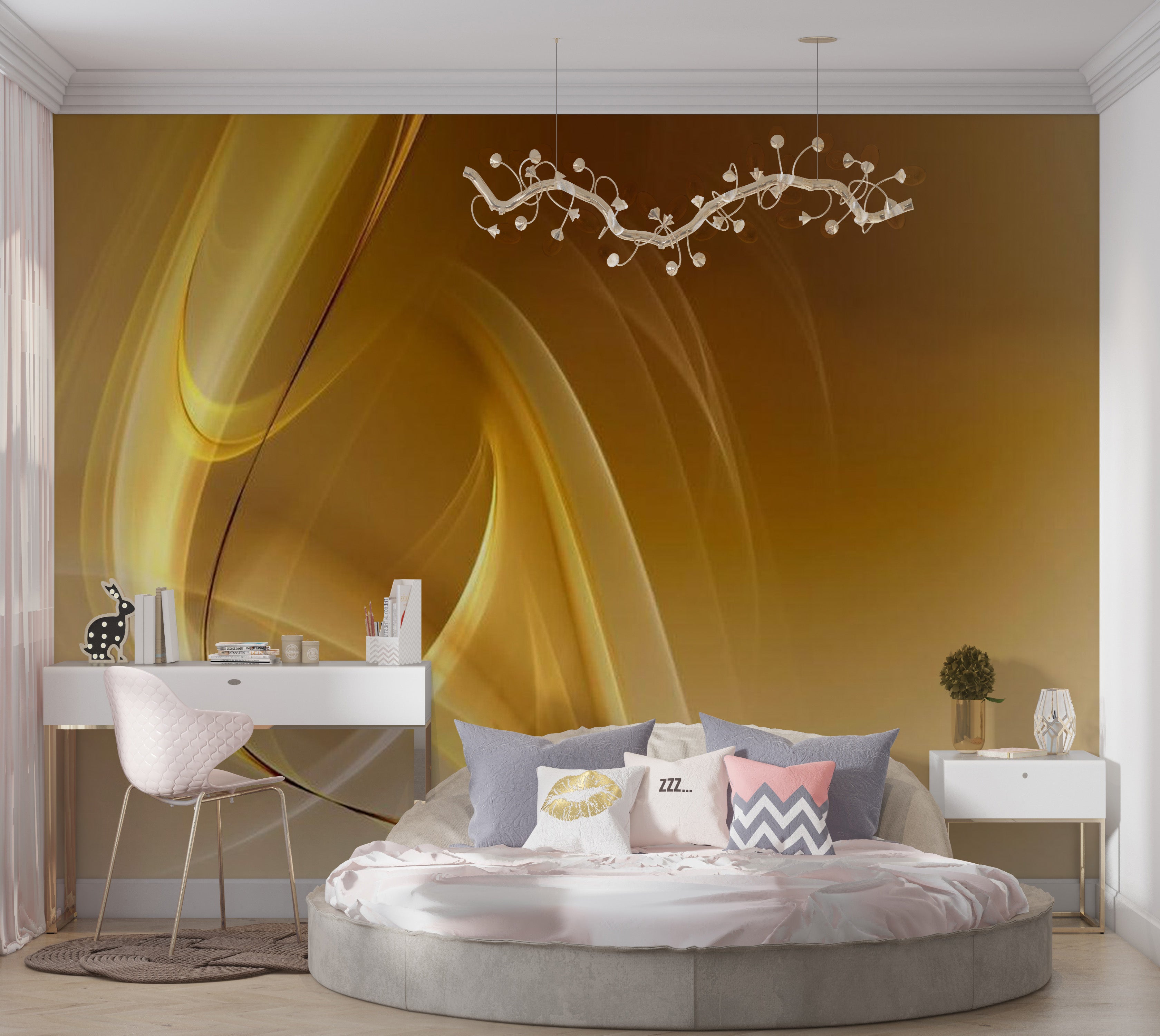 Abstract Wallpaper Wall Mural - Gold Fractal Background 118"Wx90"H