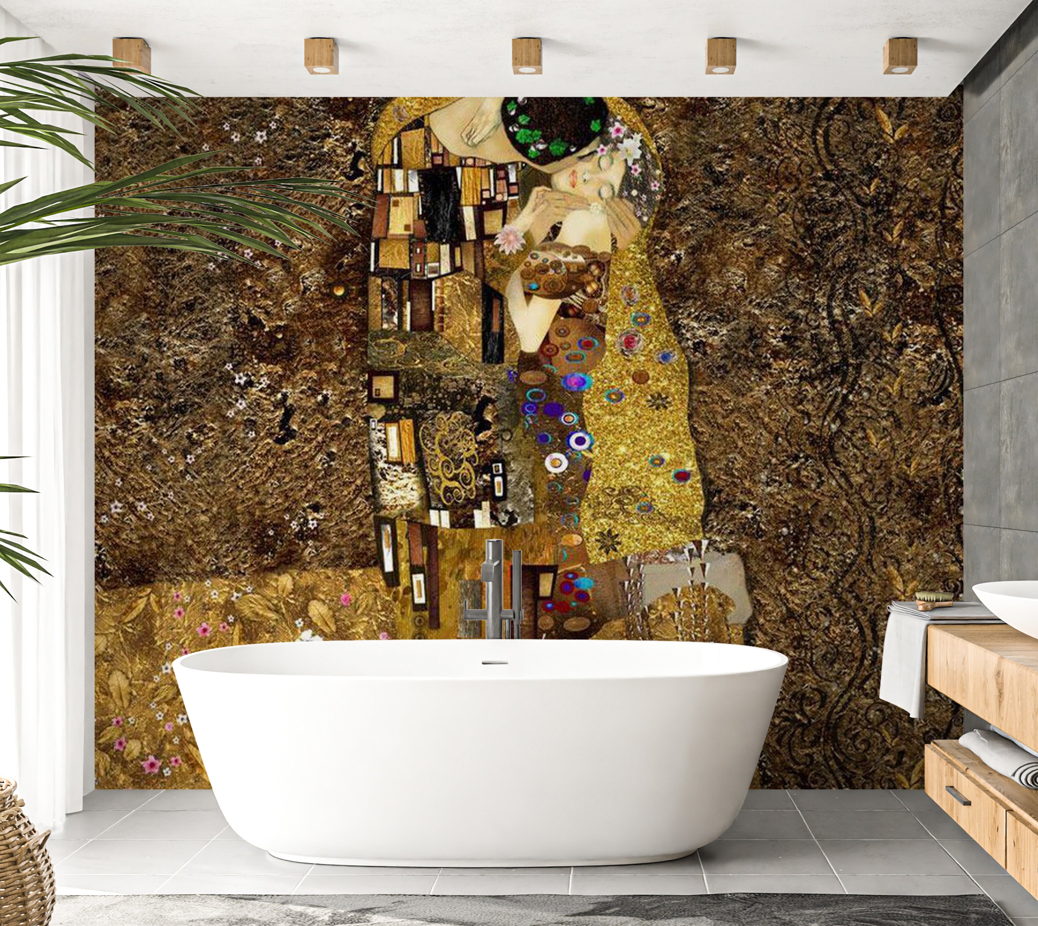 Abstract Wallpaper Wall Mural - Klimt Inspiration: Golden Kiss 39"Wx27"H