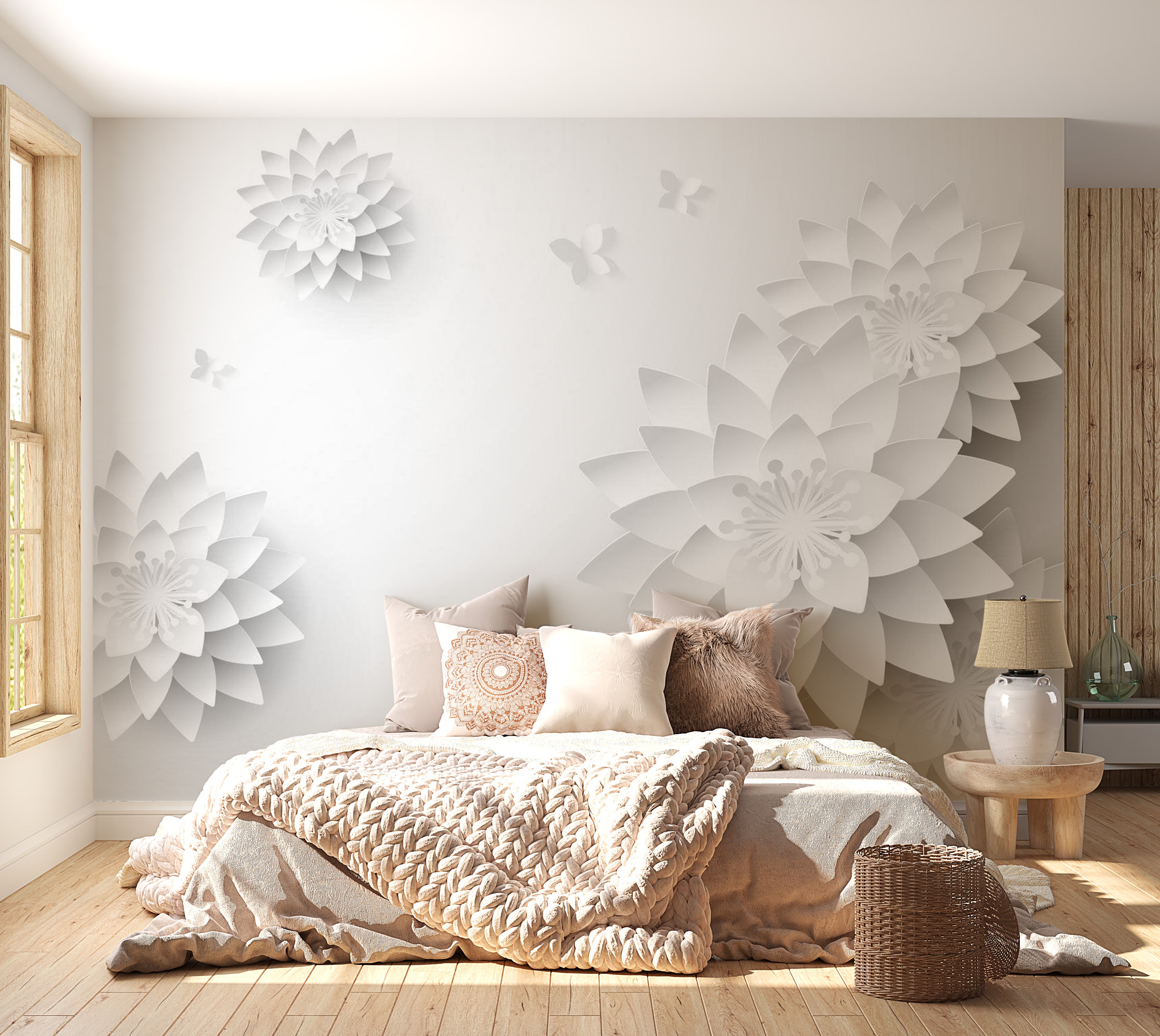 Zen Wallpaper Wall Mural - Oriental Flowers 39"Wx27"H