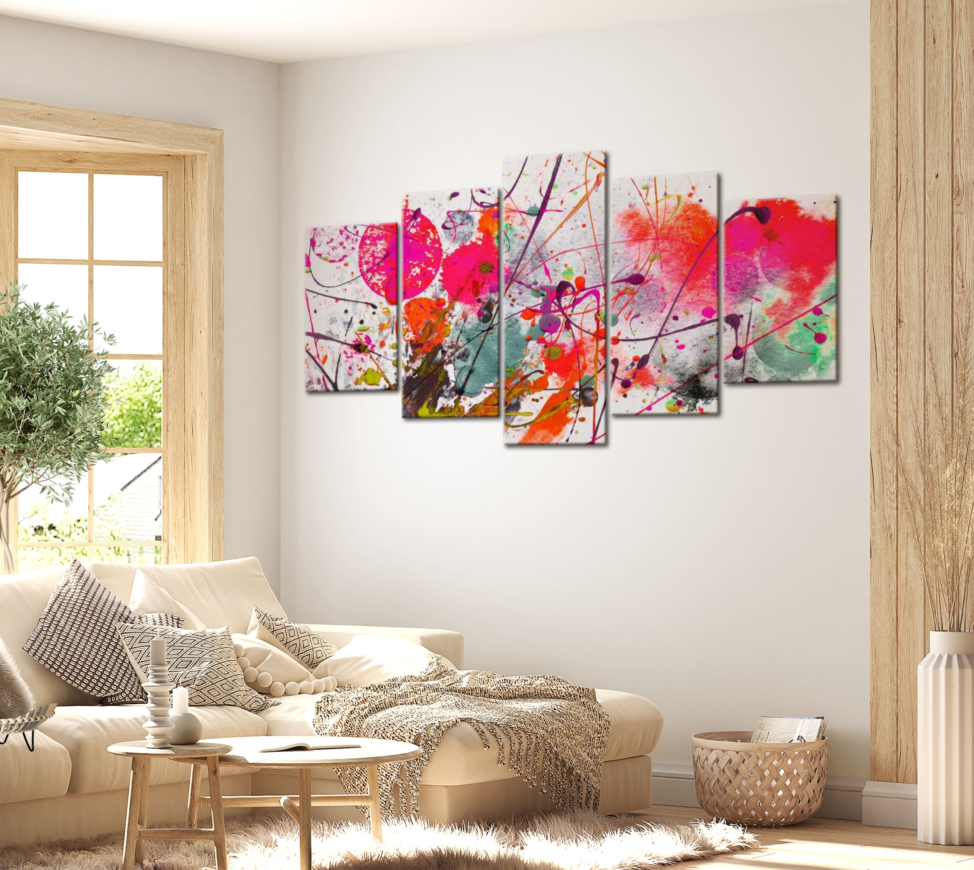 Abstract Canvas Wall Art - Dance Of Red - 5 Pieces