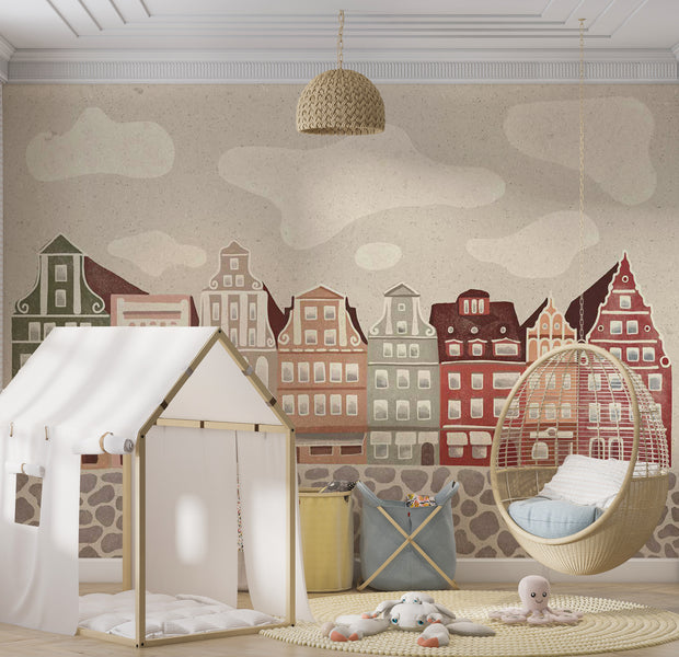 Peel & Stick Kids Wall Mural - Funky Townhouses 38"Wx27"H