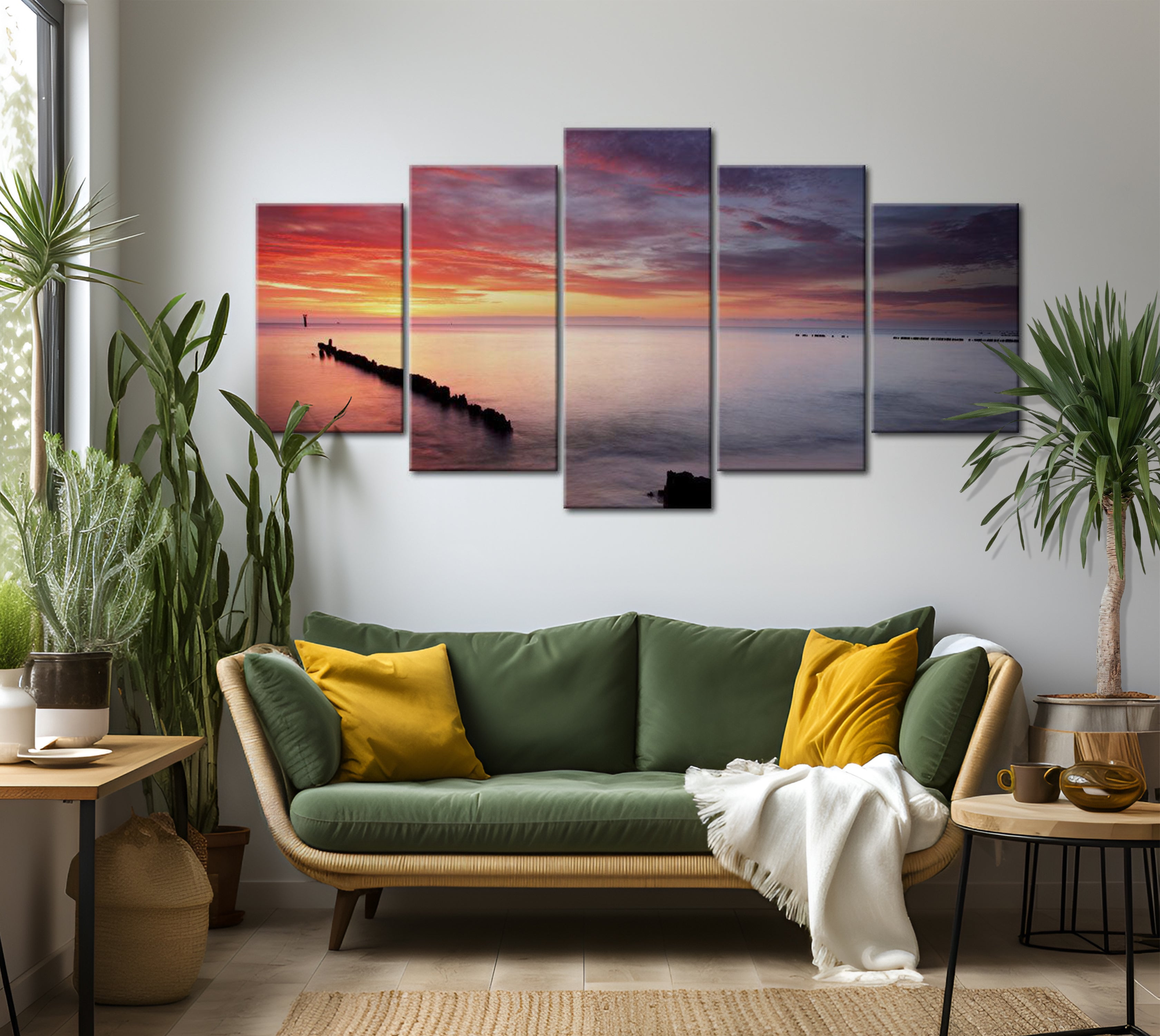 Stretched Canvas Landscape Art - Play Of Colors At The Sea 40"Wx20"H