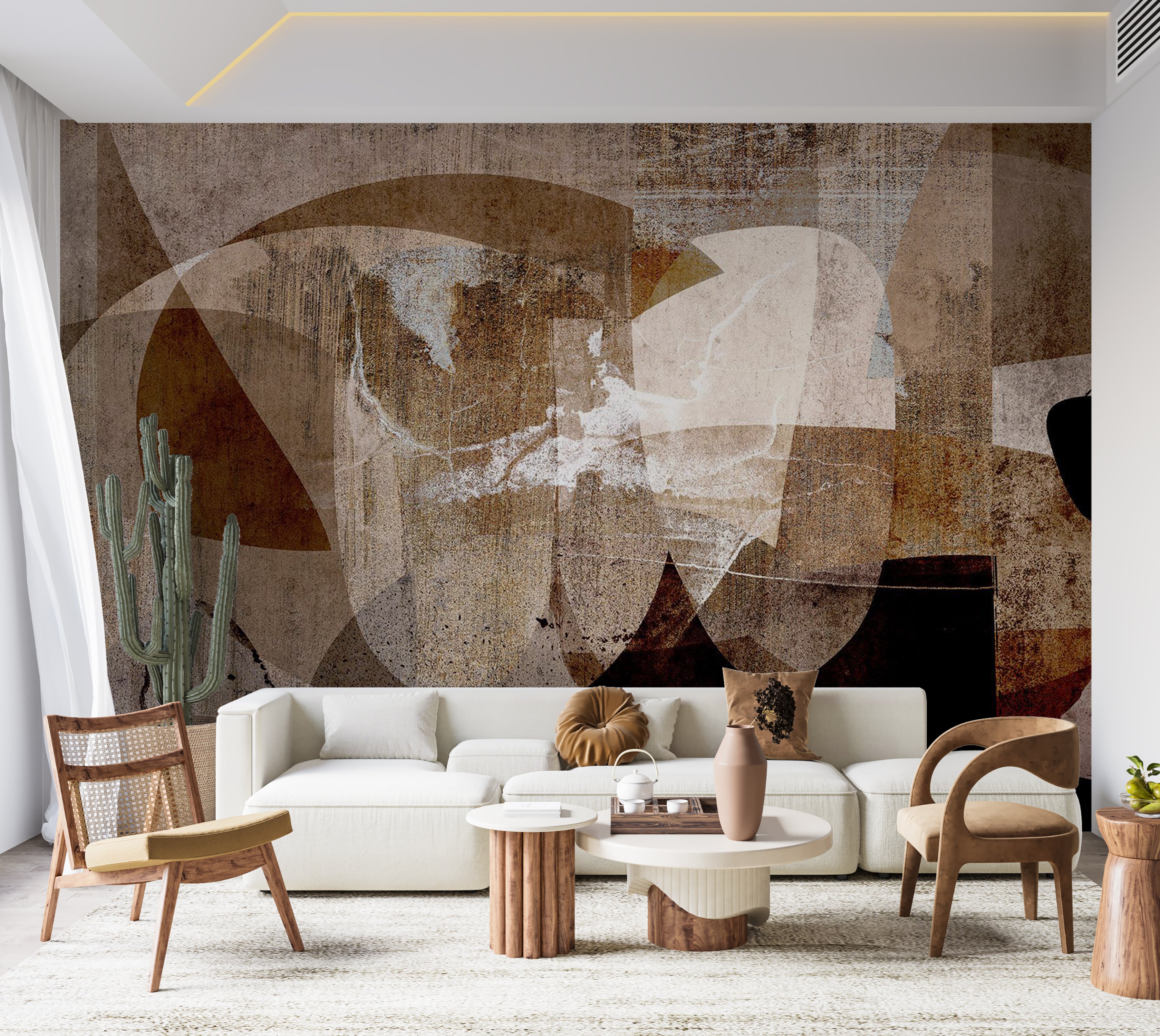 Abstract Wallpaper Wall Mural - Geometric Composition Brown 39"Wx27"H / Standard