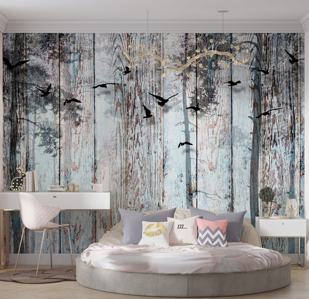 Background & Patterns Wallpaper Wall Mural - Nature On Light Blue Wood 39"Wx27"H