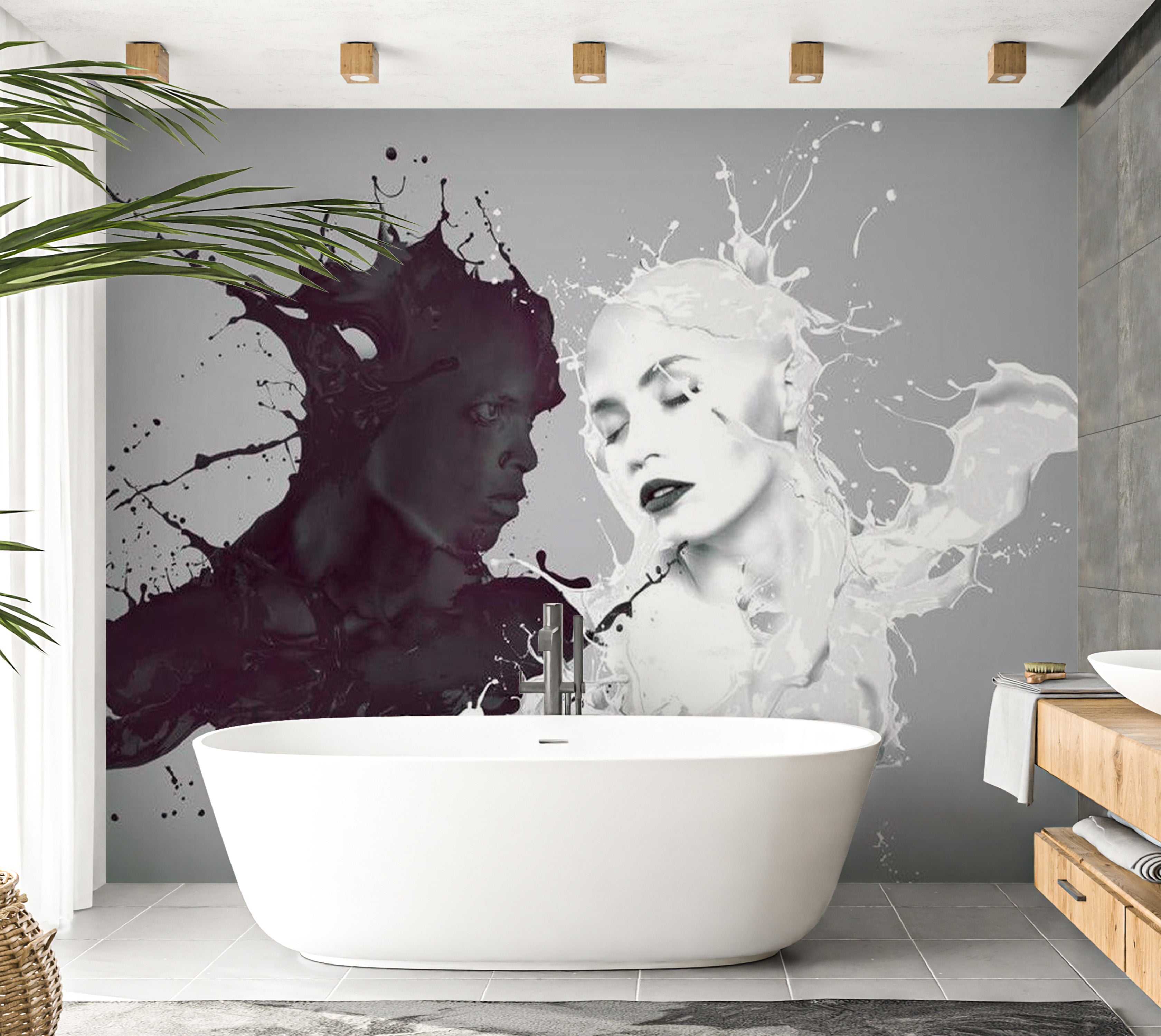 Abstract Wallpaper Wall Mural - Opposites Attract 118"Wx90"H