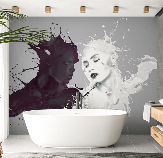 Abstract Wallpaper Wall Mural - Opposites Attract 118"Wx90"H