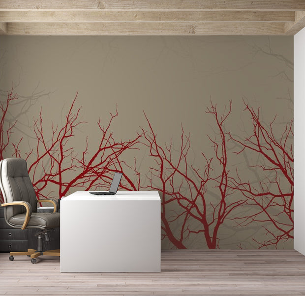 Abstract Wallpaper Wall Mural - Red-Hot Branches 118"Wx90"H