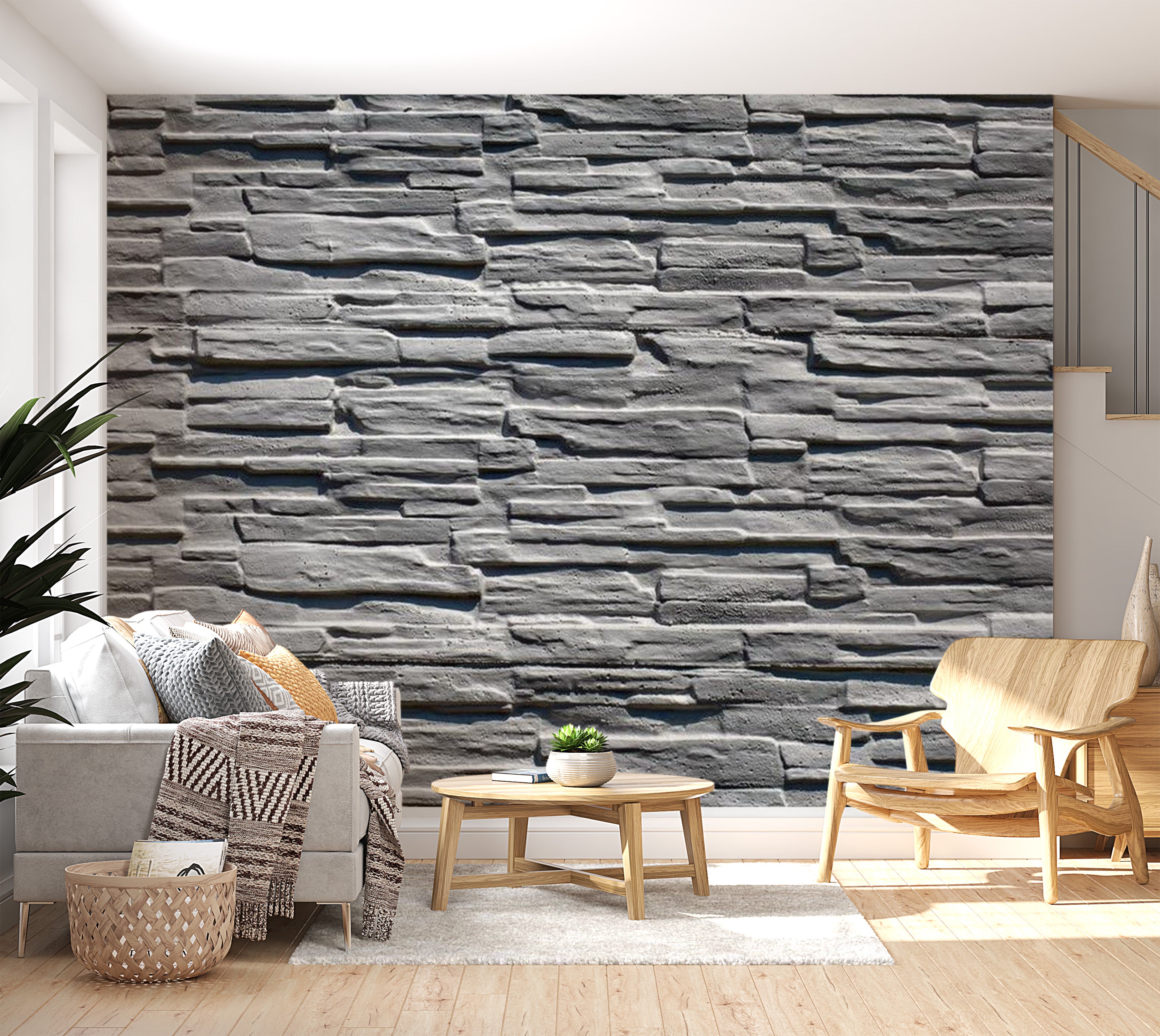 Background & Patterns Wallpaper Wall Mural - Grey Stone Wall 118"Wx90"H