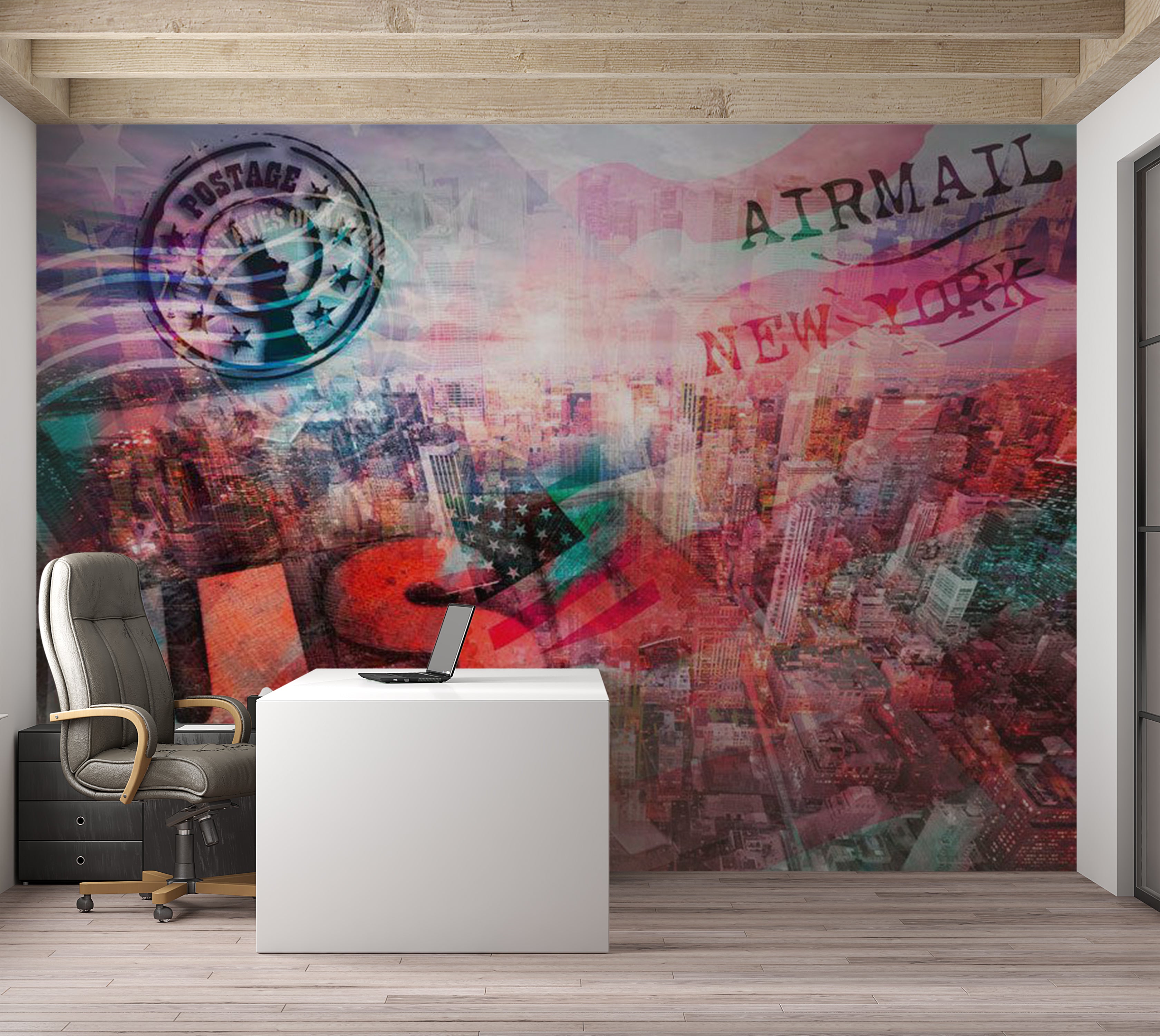 Peel & Stick Wall Mural - Airmail to NYC 38"Wx27"H