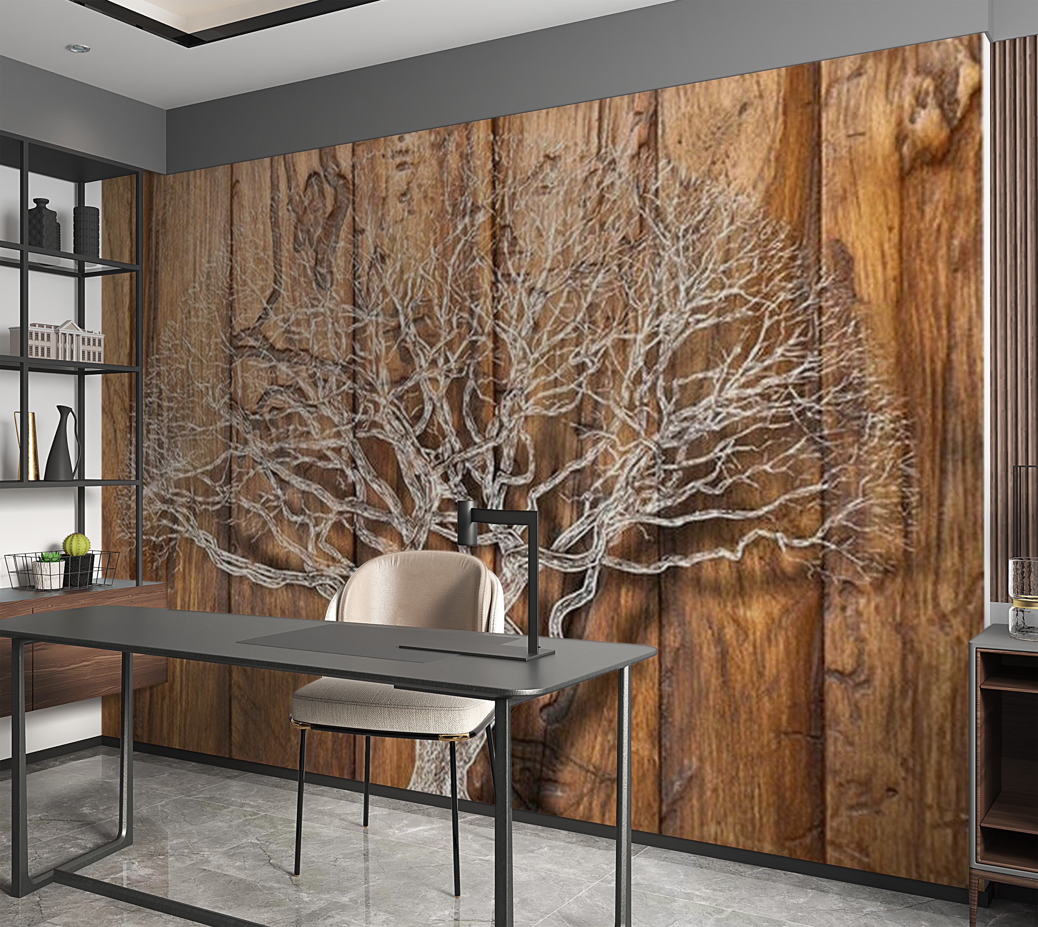 Background & Patterns Wallpaper Wall Mural - Tree Of Life On Wooden Background 39"Wx27"H