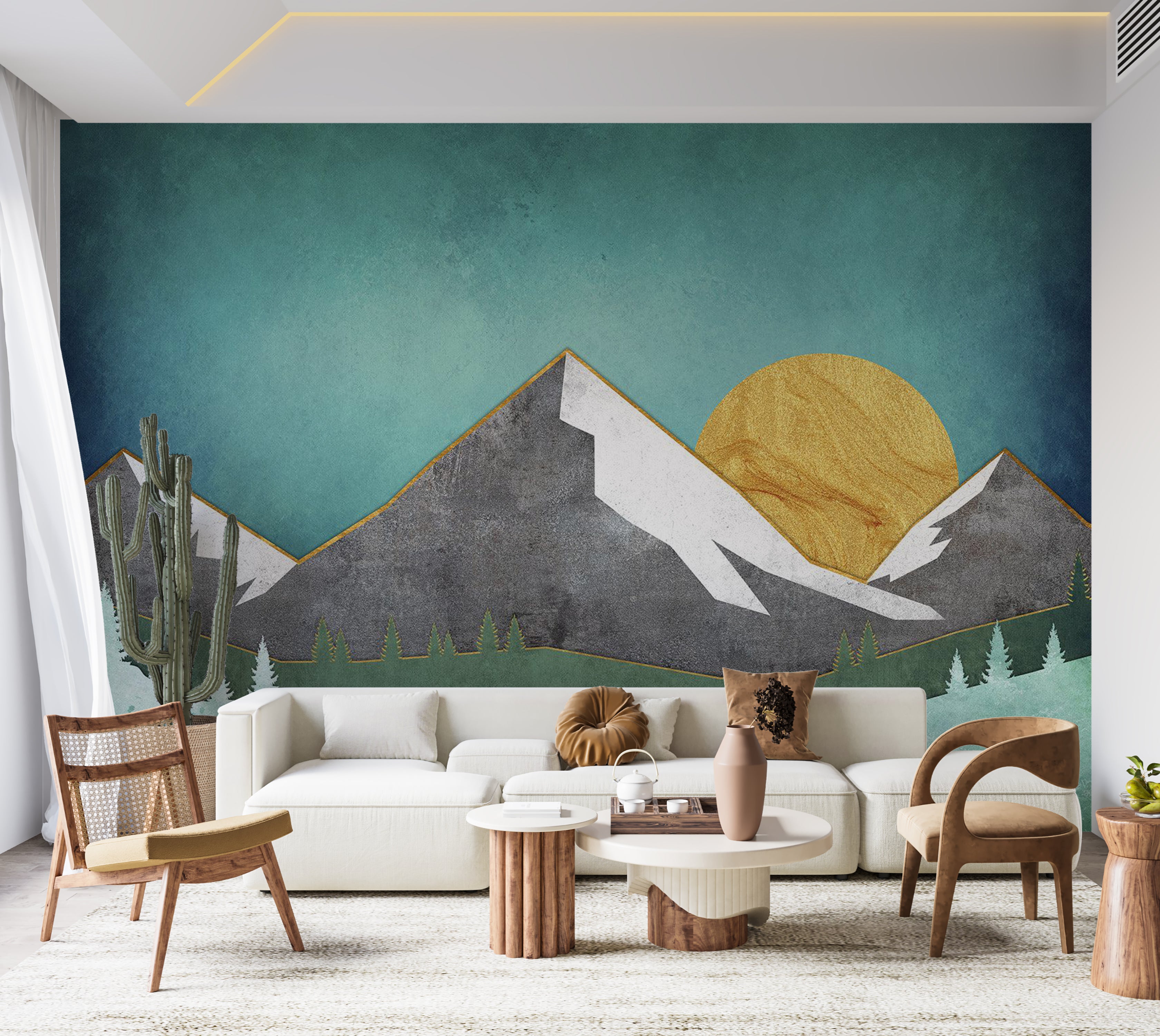 Abstract Wallpaper Wall Mural - Geometric Mountain Landscape 39"Wx27"H / Standard