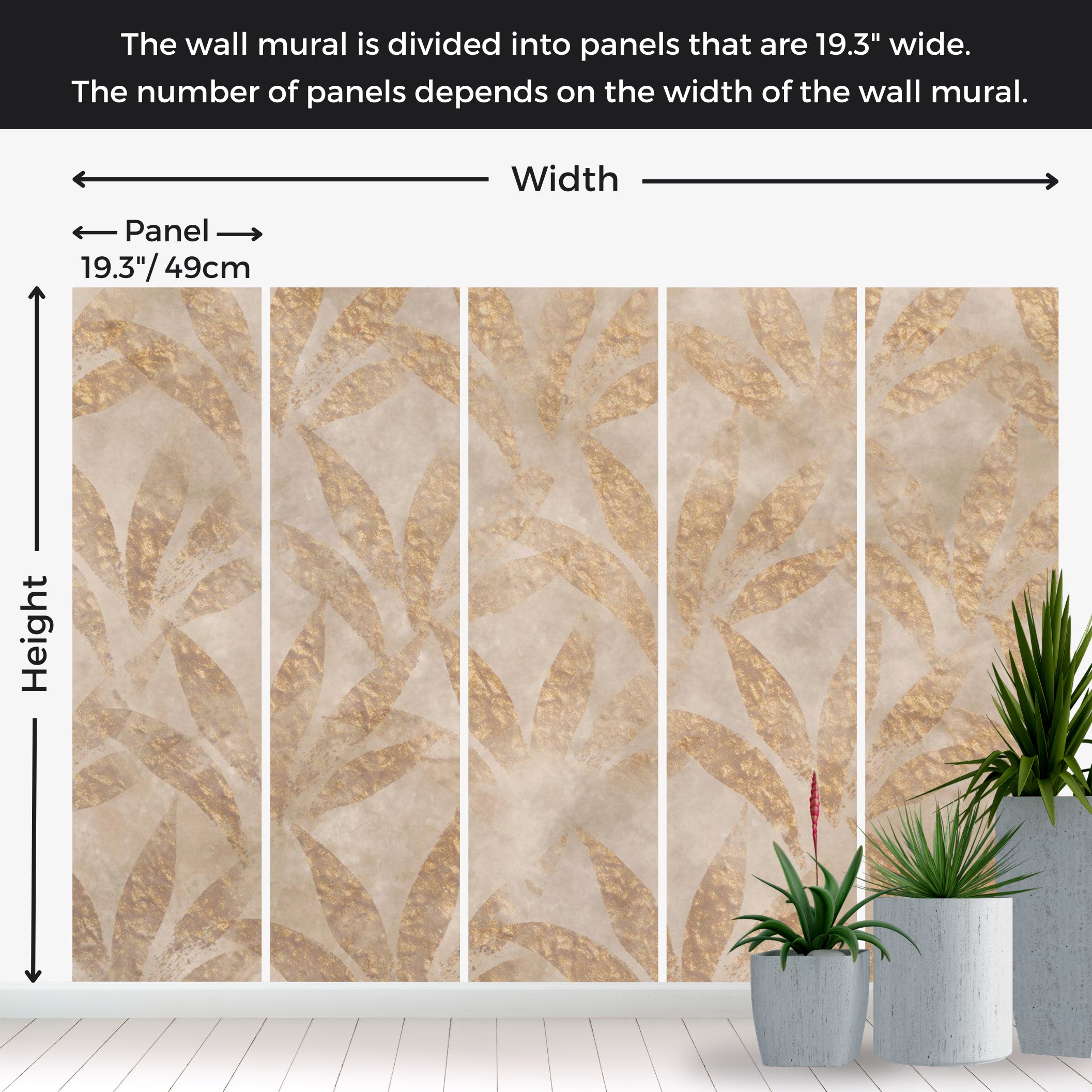 Peel & Stick Botanical Wall Mural - Leaves and Gold 38"Wx27"H