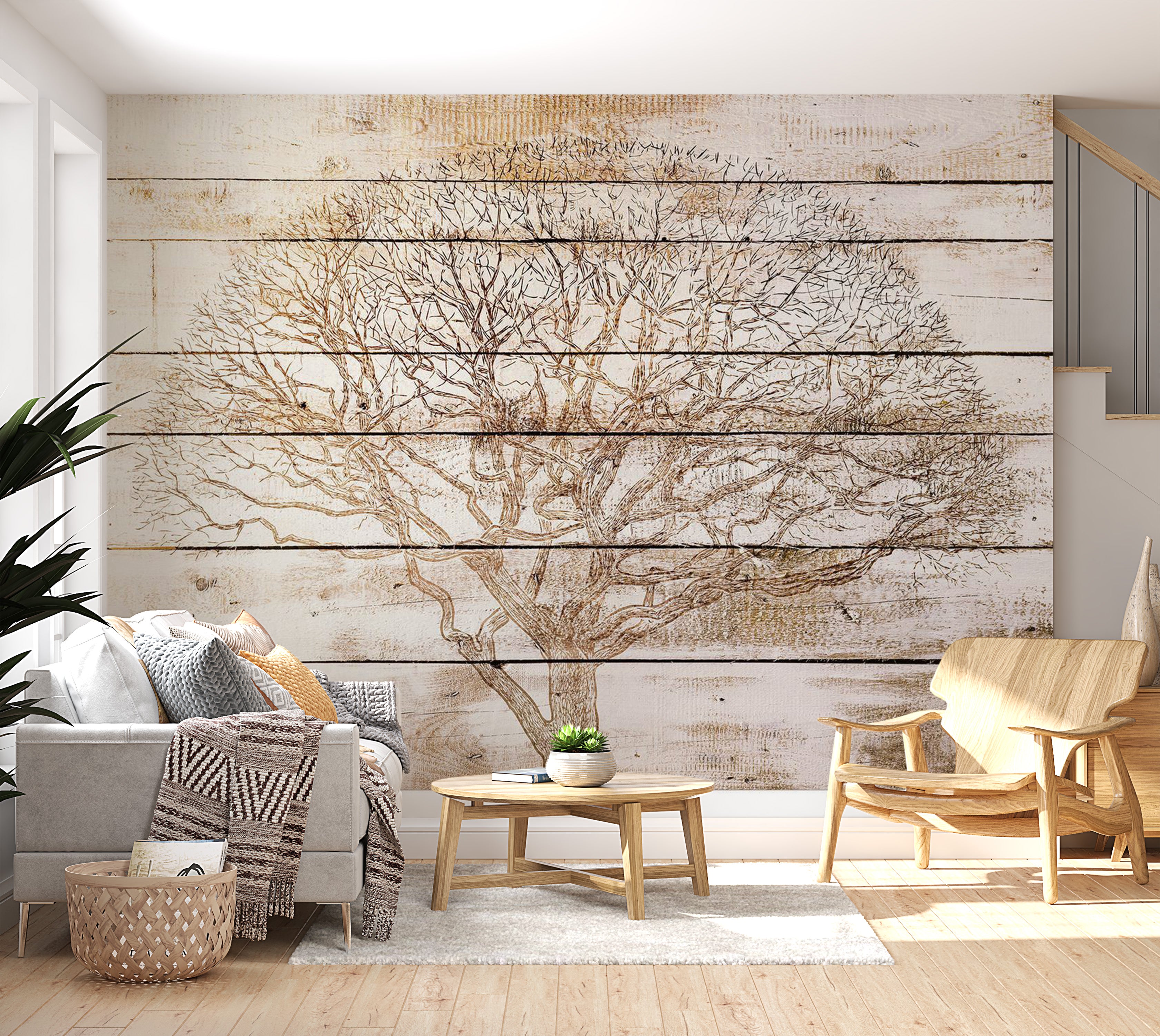 Background & Patterns Wallpaper Wall Mural - Tree On Boards 39"Wx27"H