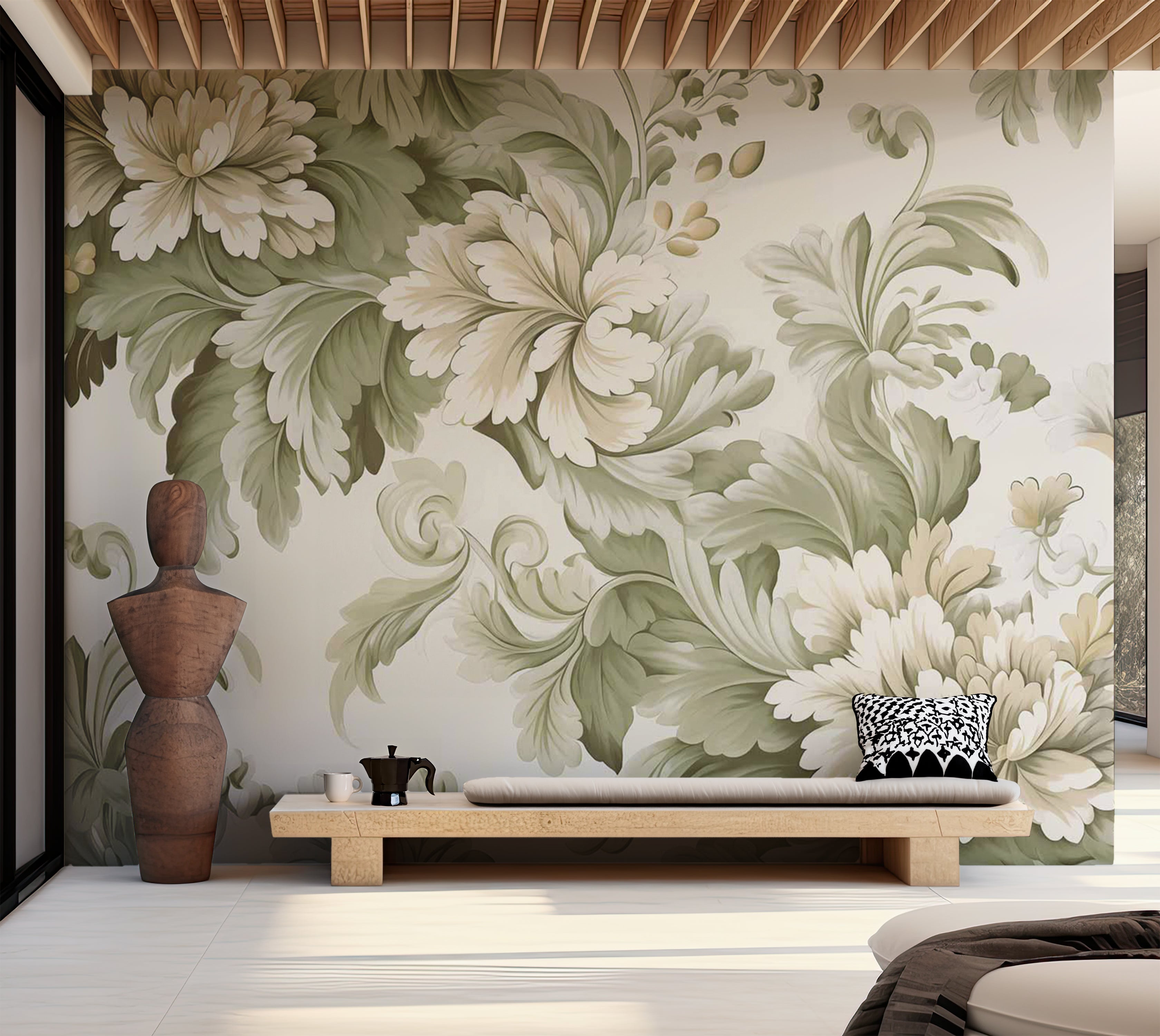 Peel & Stick Floral Wall Mural - Retro Vintage Flowers Cream 38"Wx27"H