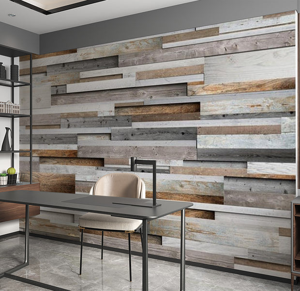 Background & Patterns Wallpaper Wall Mural - Mixed Horizontal Wooden Planks 39"Wx27"H