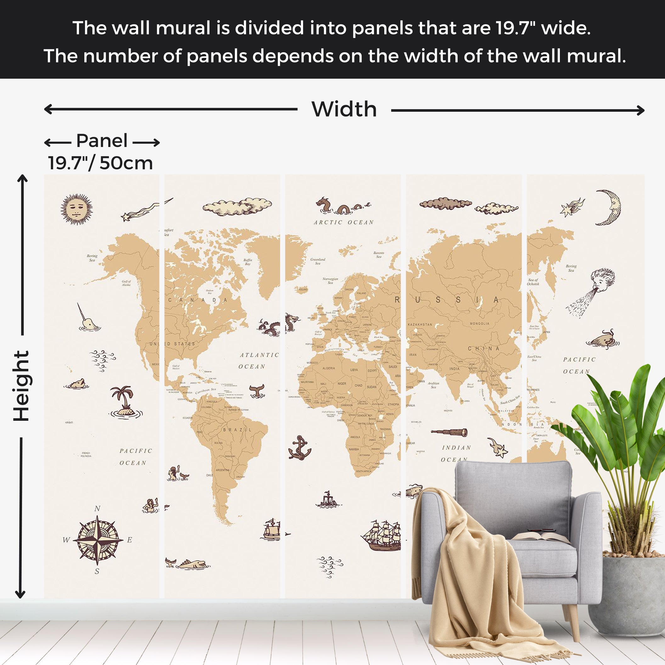 Kids Wallpaper Wall Mural - Countries With Pirate Illustrations 39"Wx27"H / Standard