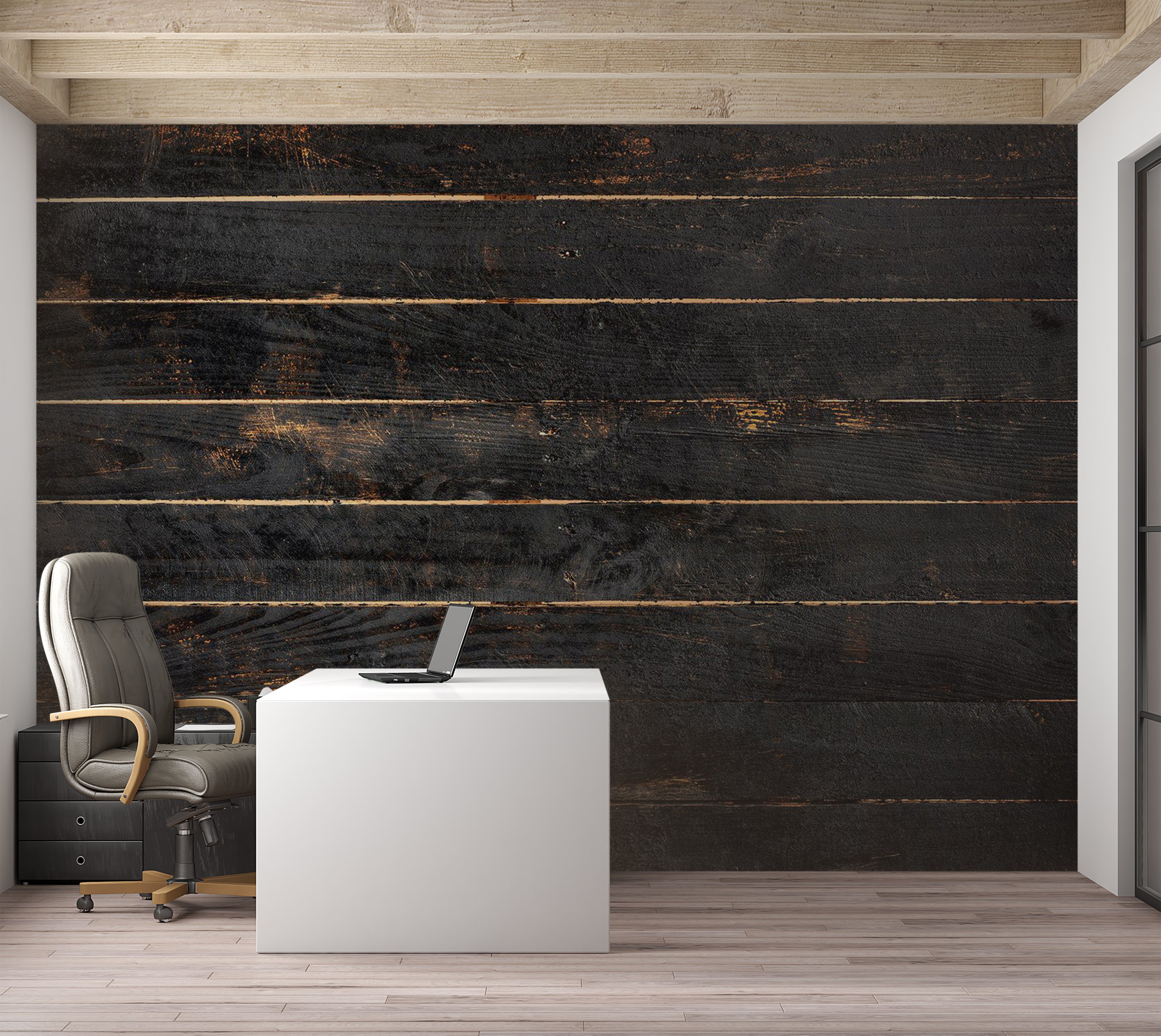 Peel & Stick Wall Mural - Black Old Horizontal Planks 38"Wx27"H