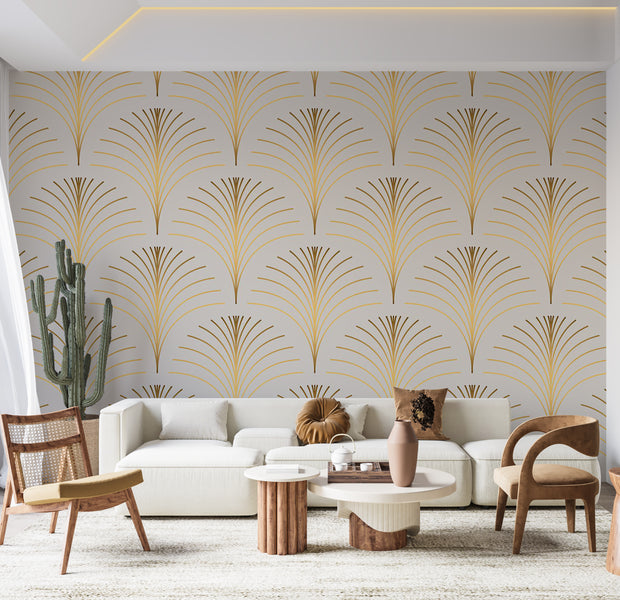 Abstract Wallpaper Wall Mural - Gold Linear Pattern 39"Wx27"H / Standard