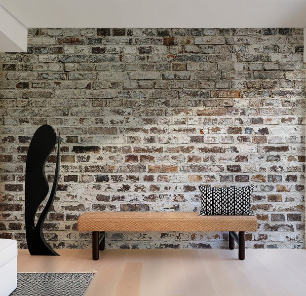 Background & Patterns Wallpaper Wall Mural - Old Weathered Grey Brick Wall 39"Wx27"H