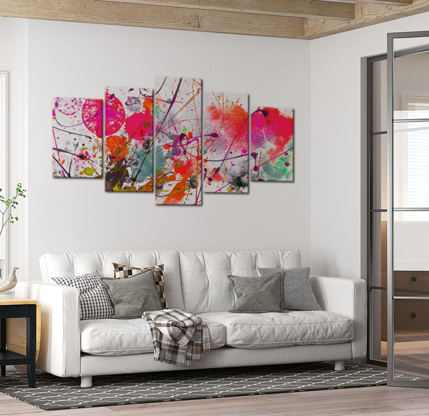 Abstract Canvas Wall Art - Dance Of Red - 5 Pieces