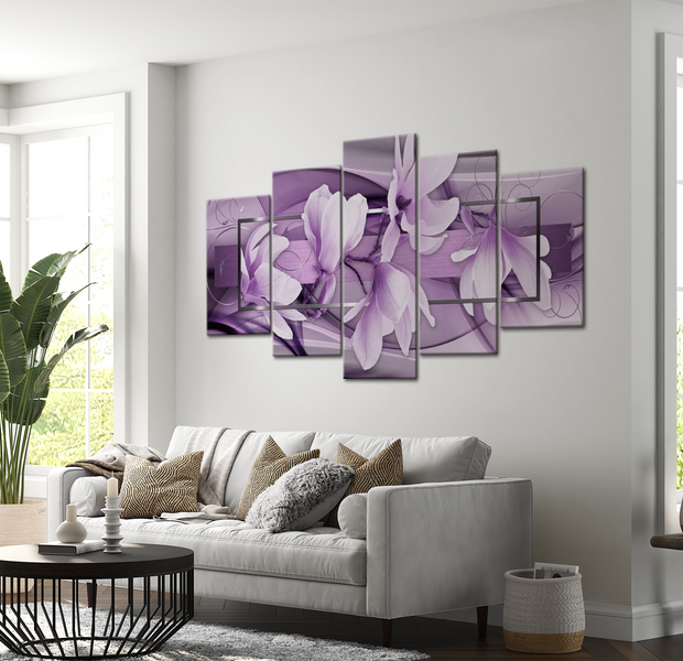 Floral Canvas Wall Art - Purple Wave - 5 Pieces