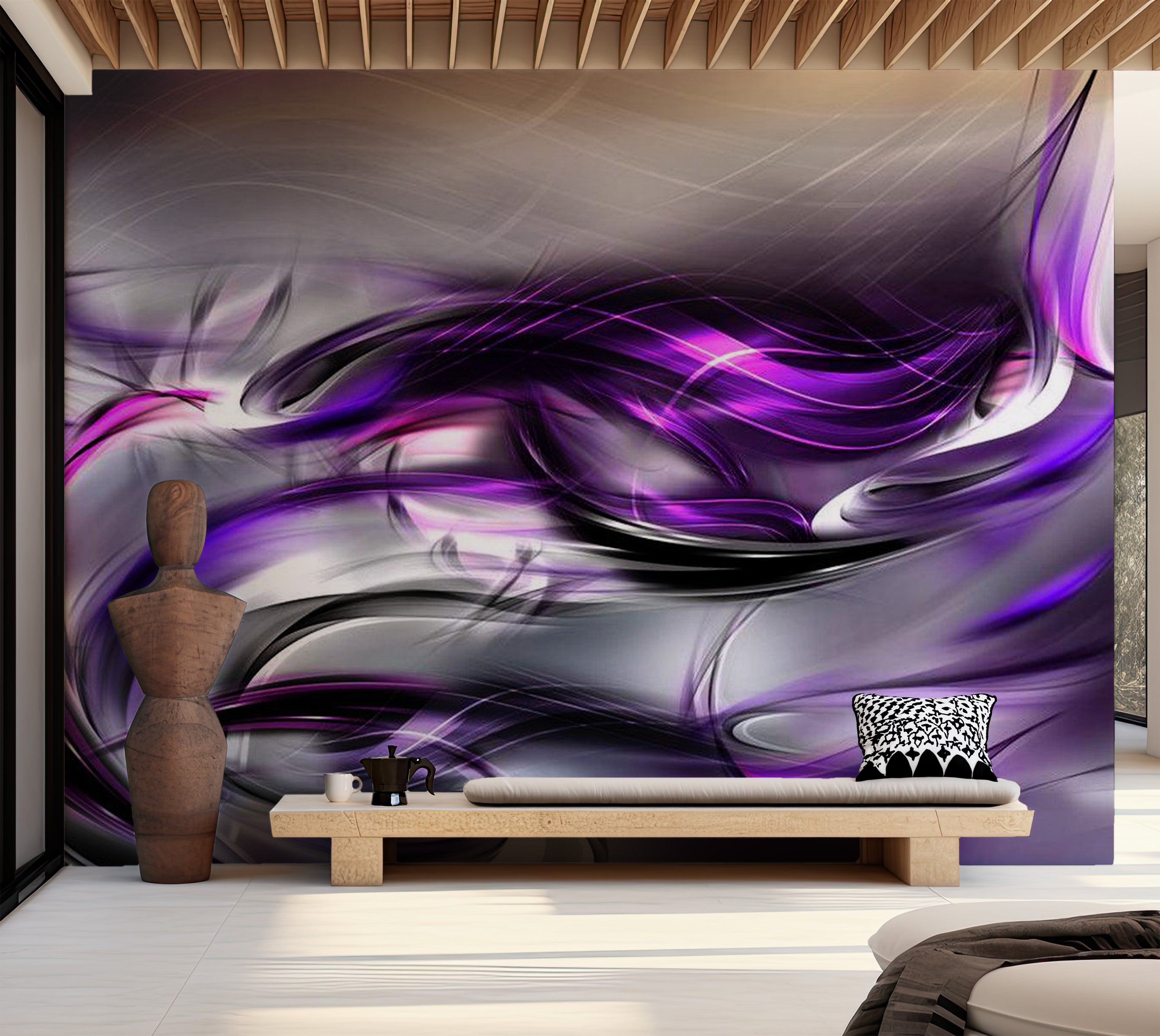 Abstract Wallpaper Wall Mural - Purple Swirls 39"Wx27"H