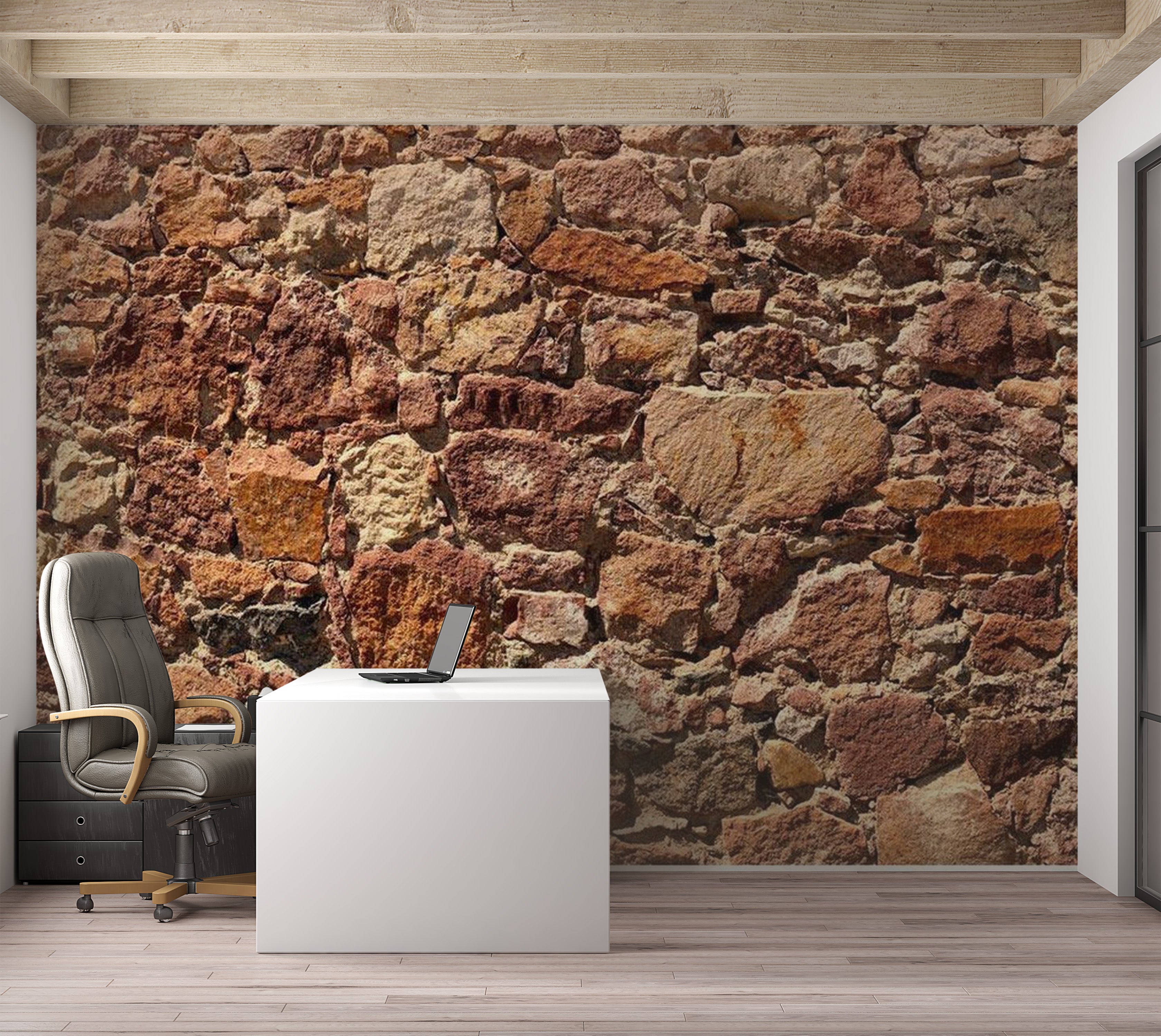 Background & Patterns Wallpaper Wall Mural - Terracotta Stacked Stone Wall 39"Wx27"H