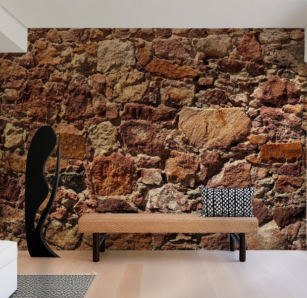 Background & Patterns Wallpaper Wall Mural - Terracotta Stacked Stone Wall 39"Wx27"H