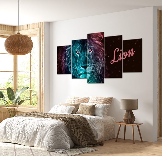 Animal Canvas Wall Art - Neon King - 5 Pieces