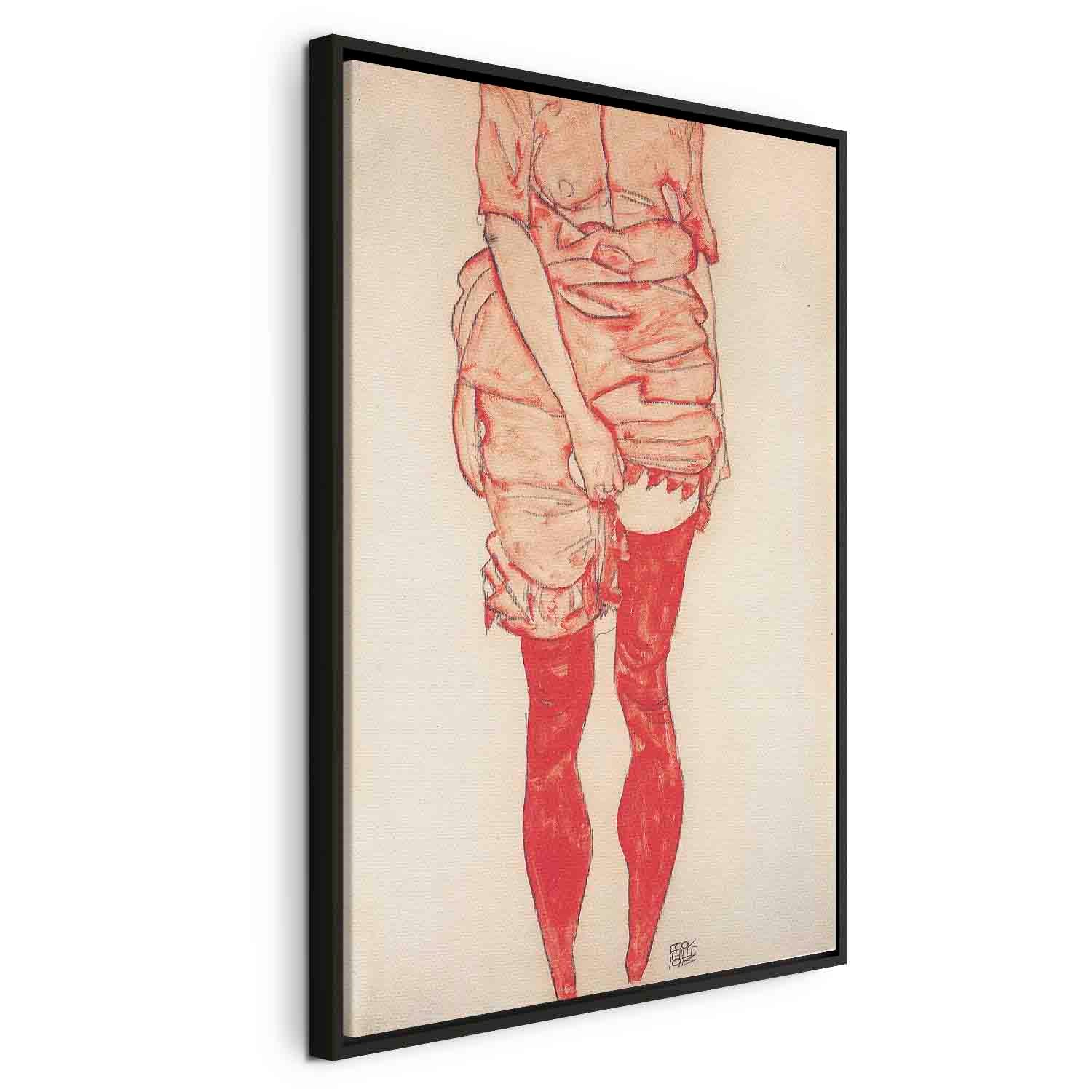 Floating Framed Canvas Art - Standing Woman in Red - Egon Schiele