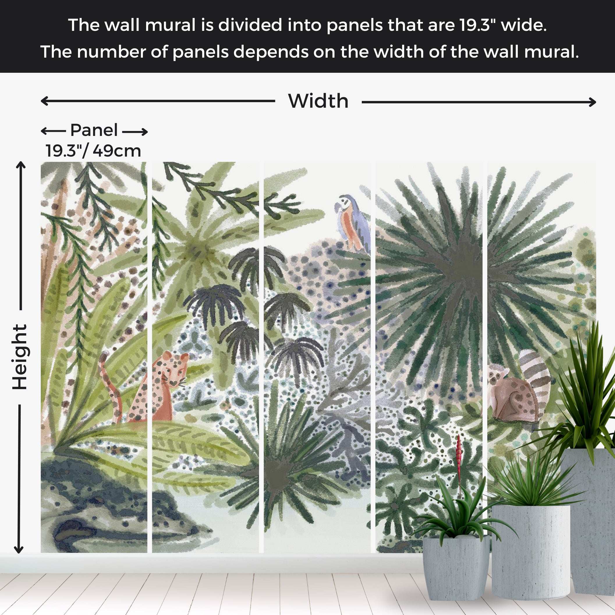 Peel & Stick Kids Wall Mural - Tropical Landscape With Animals 38"Wx27"H