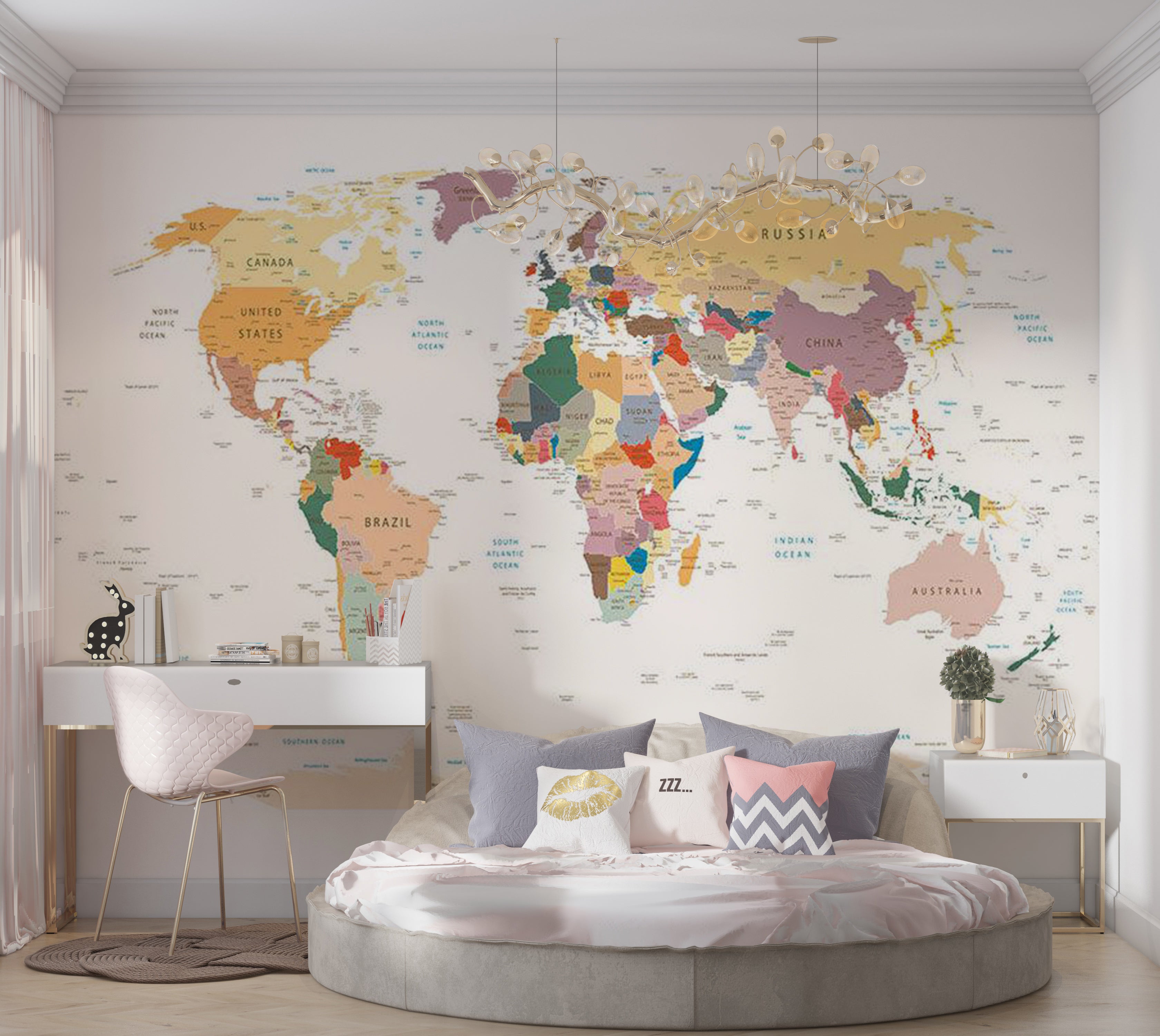 Peel & Stick Map Wall Mural - World Map 38"Wx27"H