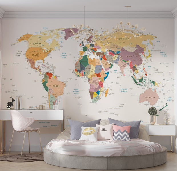 Peel & Stick Map Wall Mural - World Map 38"Wx27"H