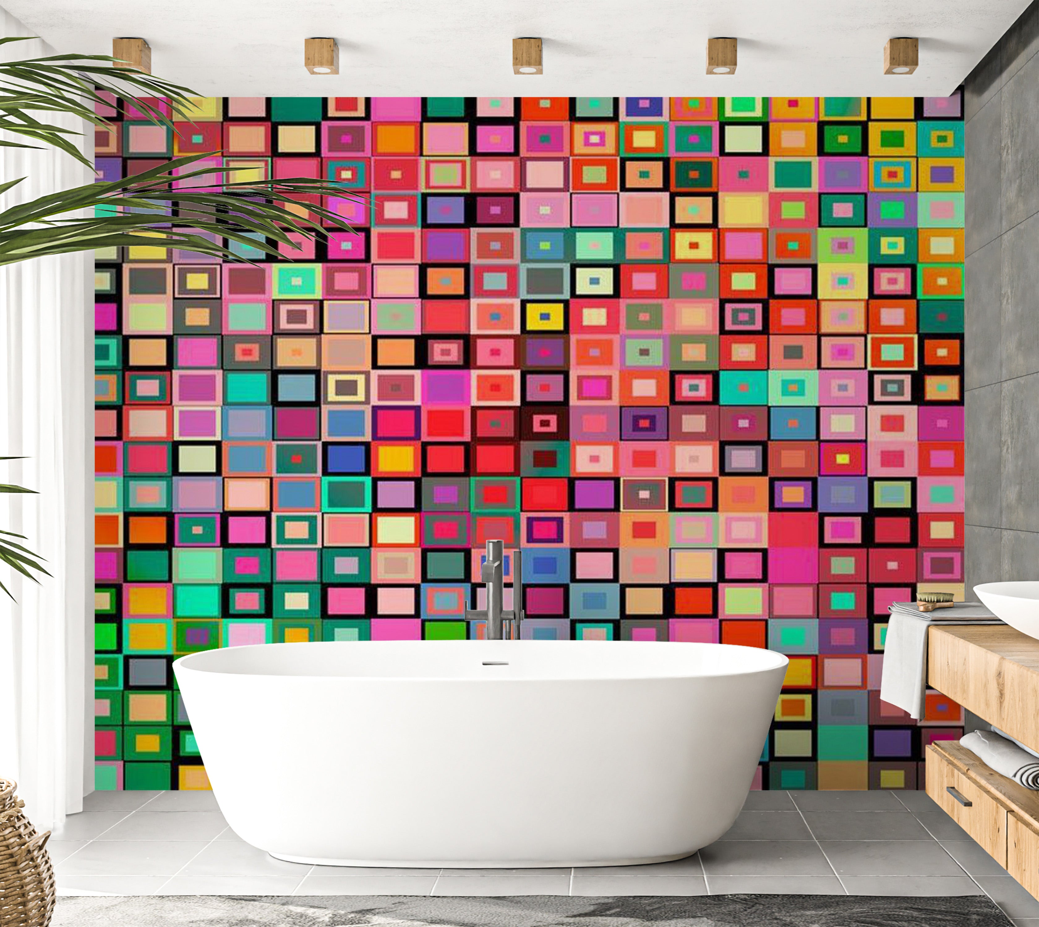 Abstract Wallpaper Wall Mural - Colourful Boxes 39"Wx27"H