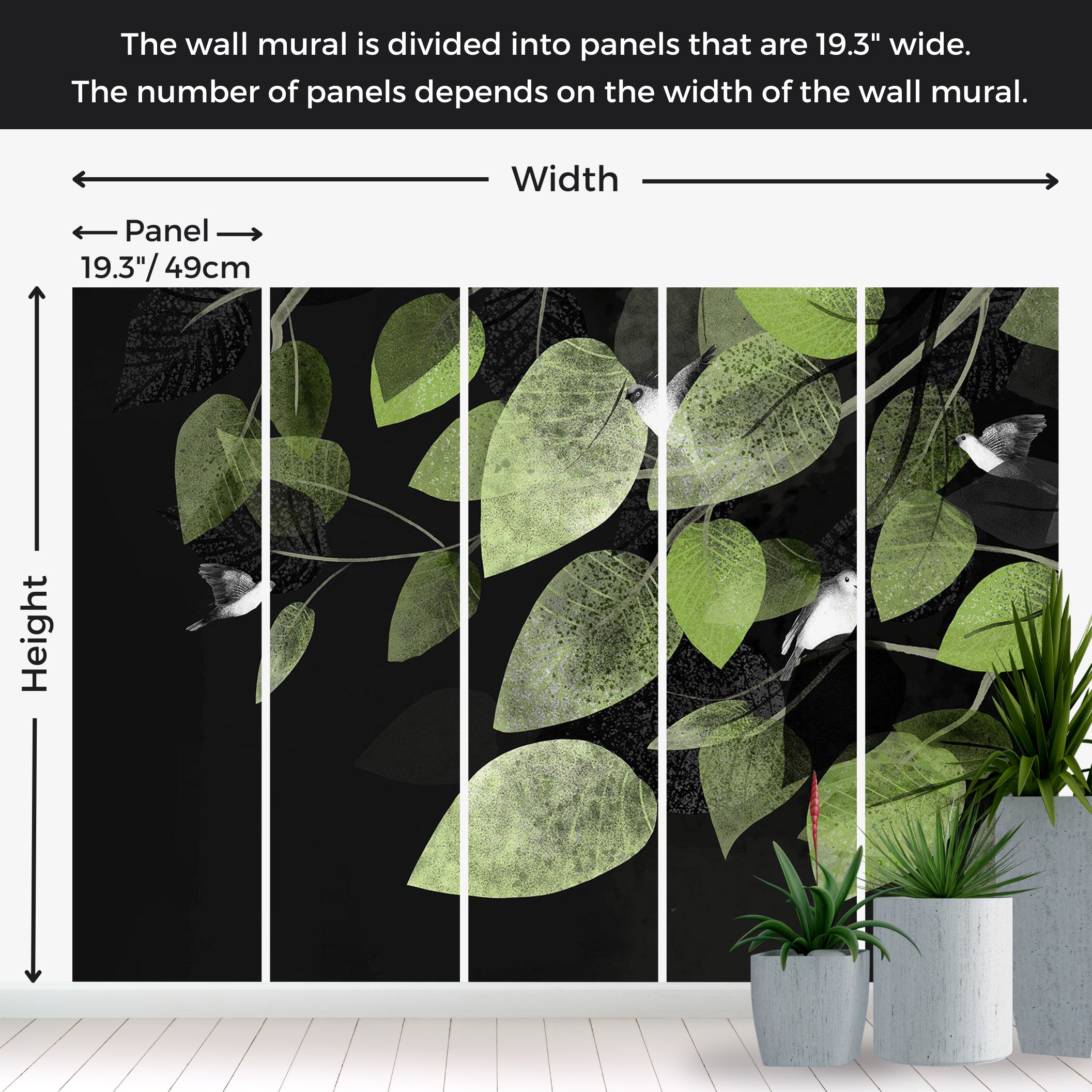 Peel & Stick Botanical Wall Mural - Wings and Leaves at Twilight 38"Wx27"H