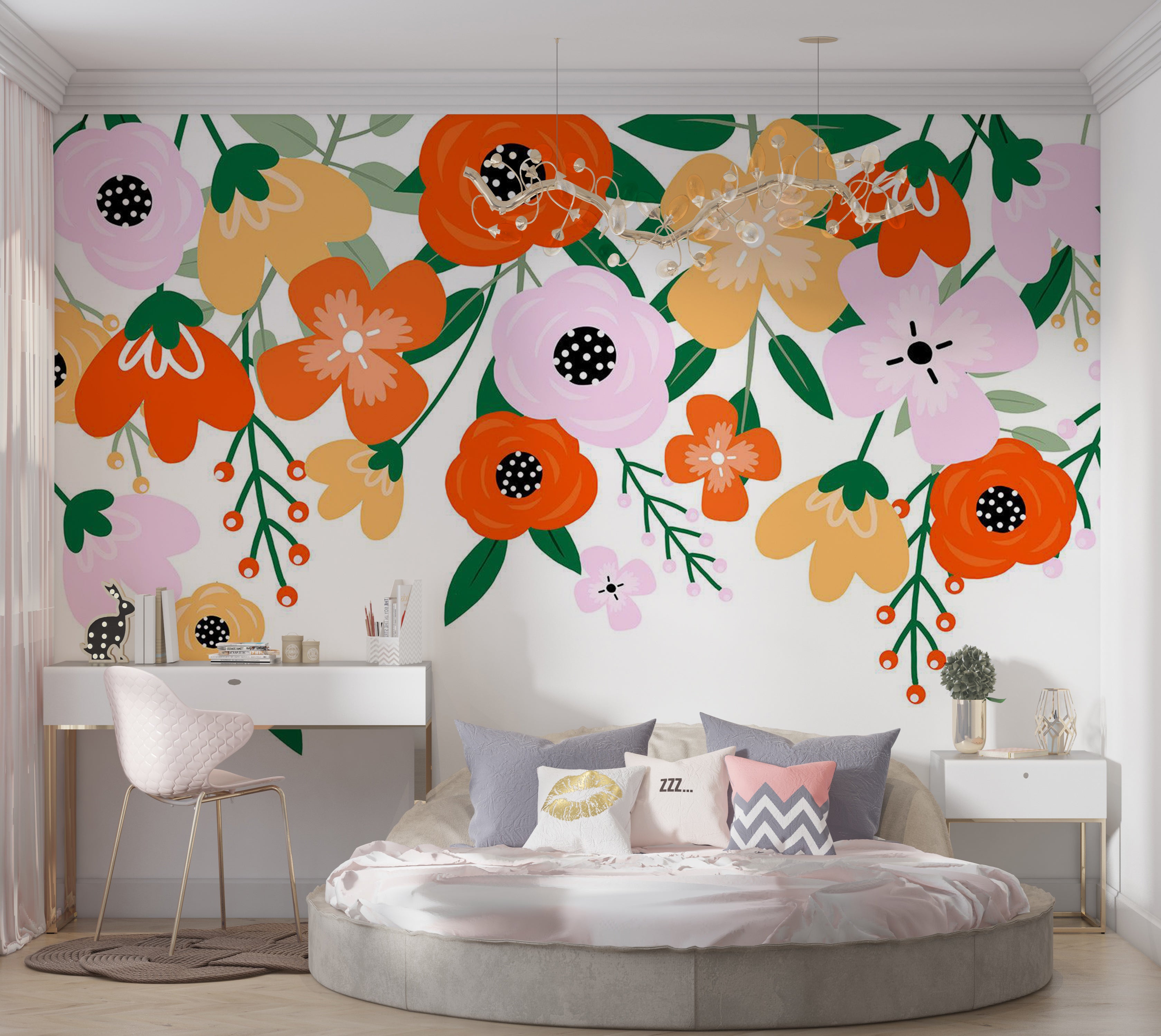 Peel & Stick Floral Wall Mural - Orange Abstract Bloom 38"Wx27"H