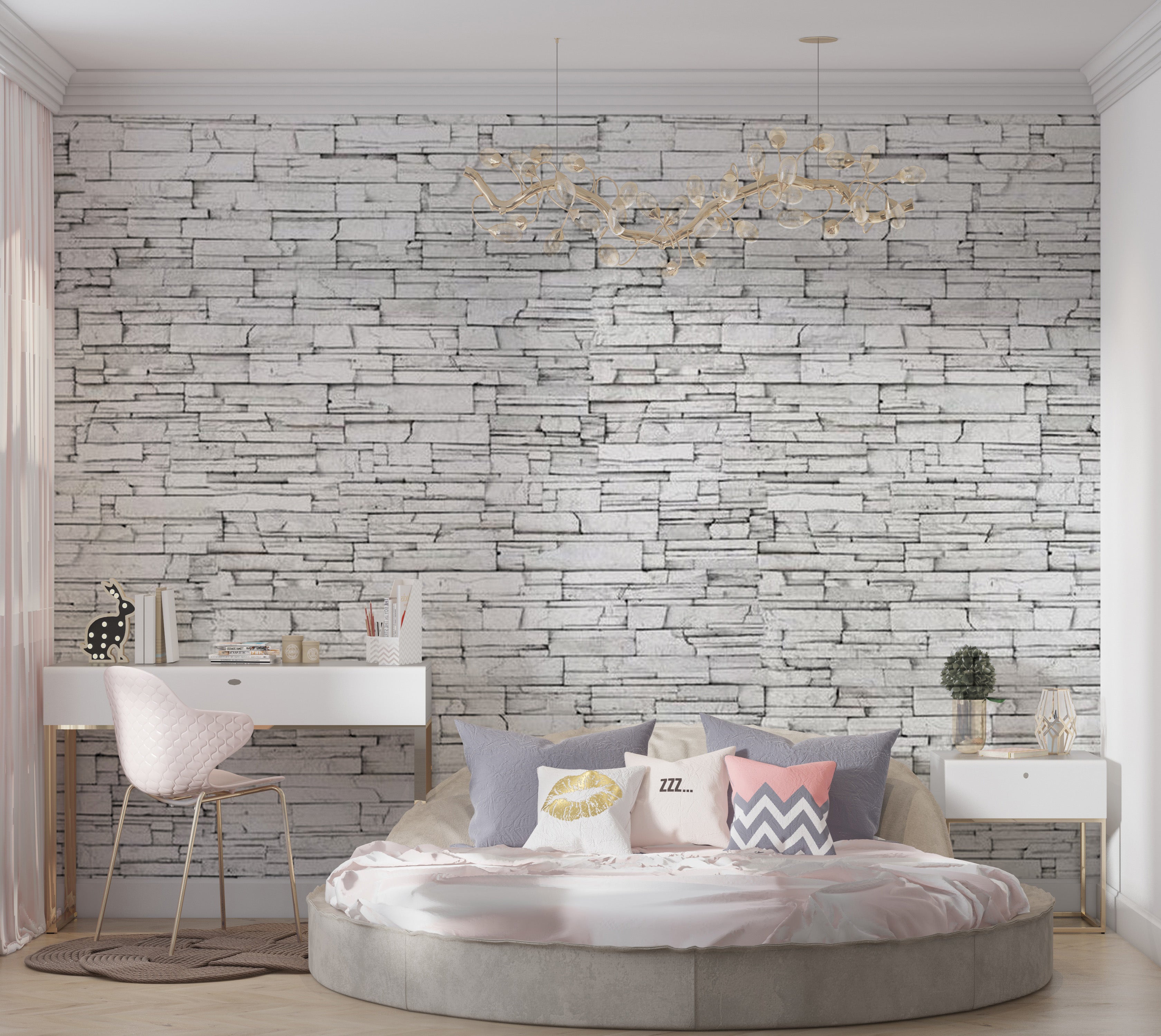 Background & Patterns Wallpaper Wall Mural - White Brick 39"Wx27"H