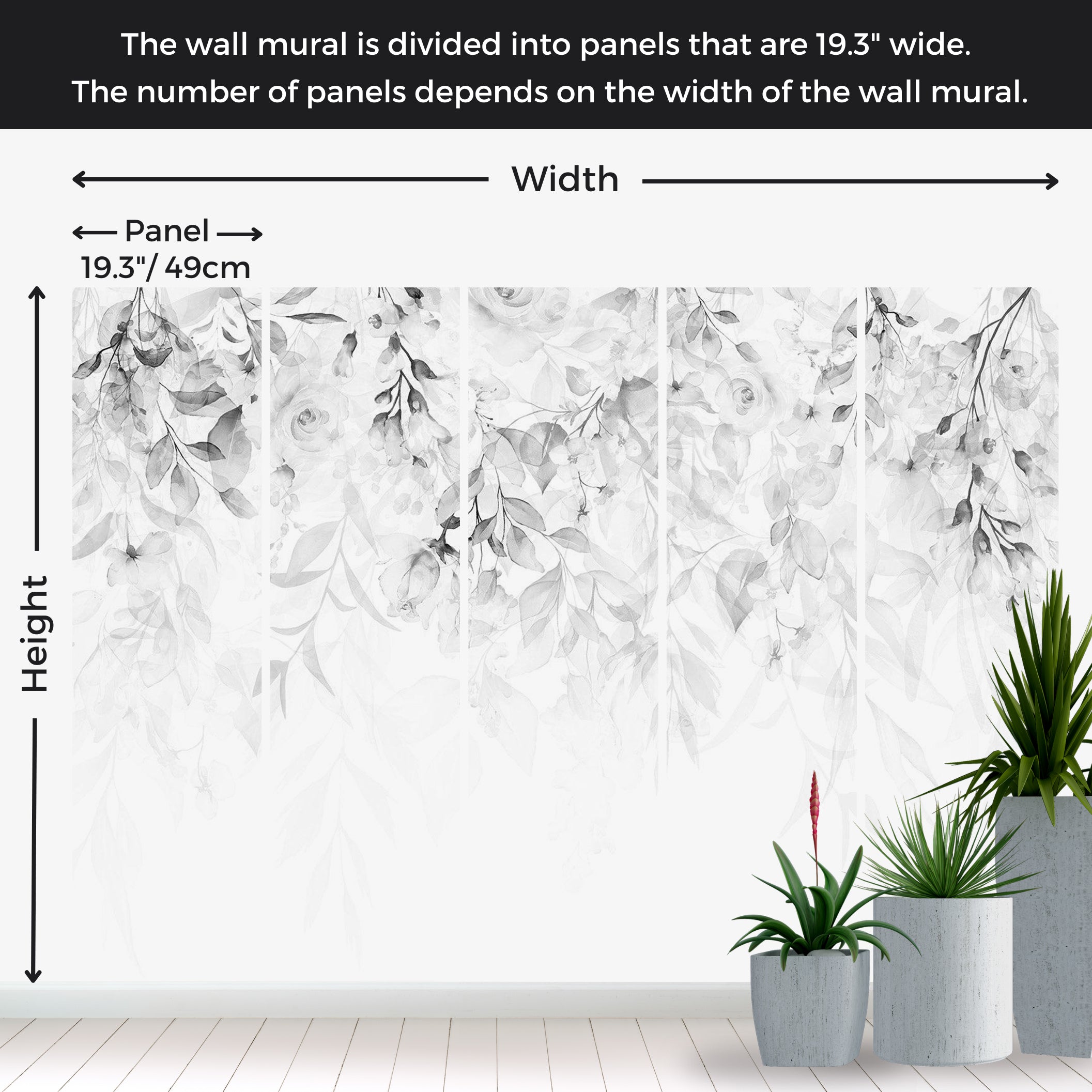 Peel & Stick Floral Wall Mural - Waterfall of Roses Grey 38"Wx27"H