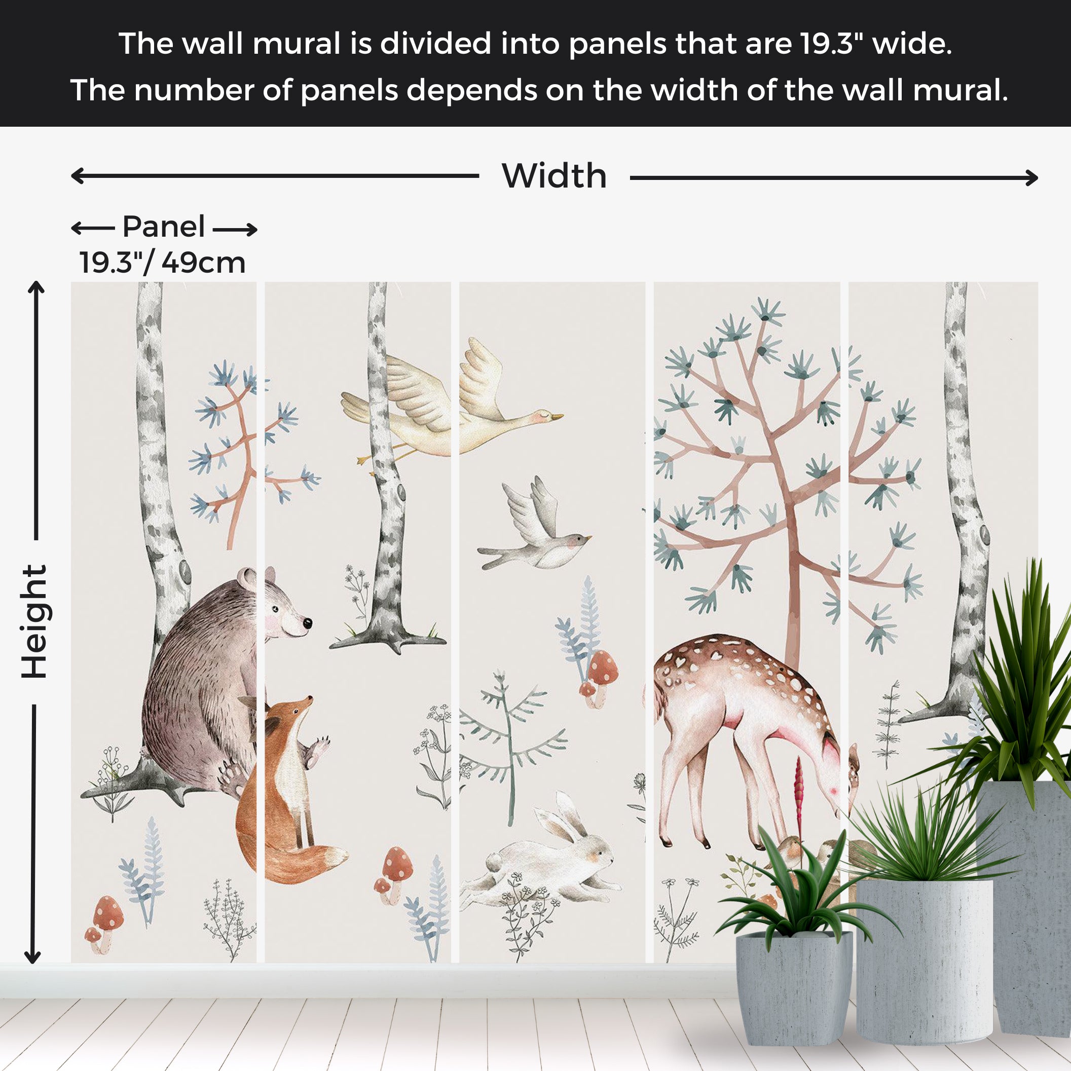 Peel & Stick Kids Wall Mural - Watercolor Forest With Animals 38"Wx27"H